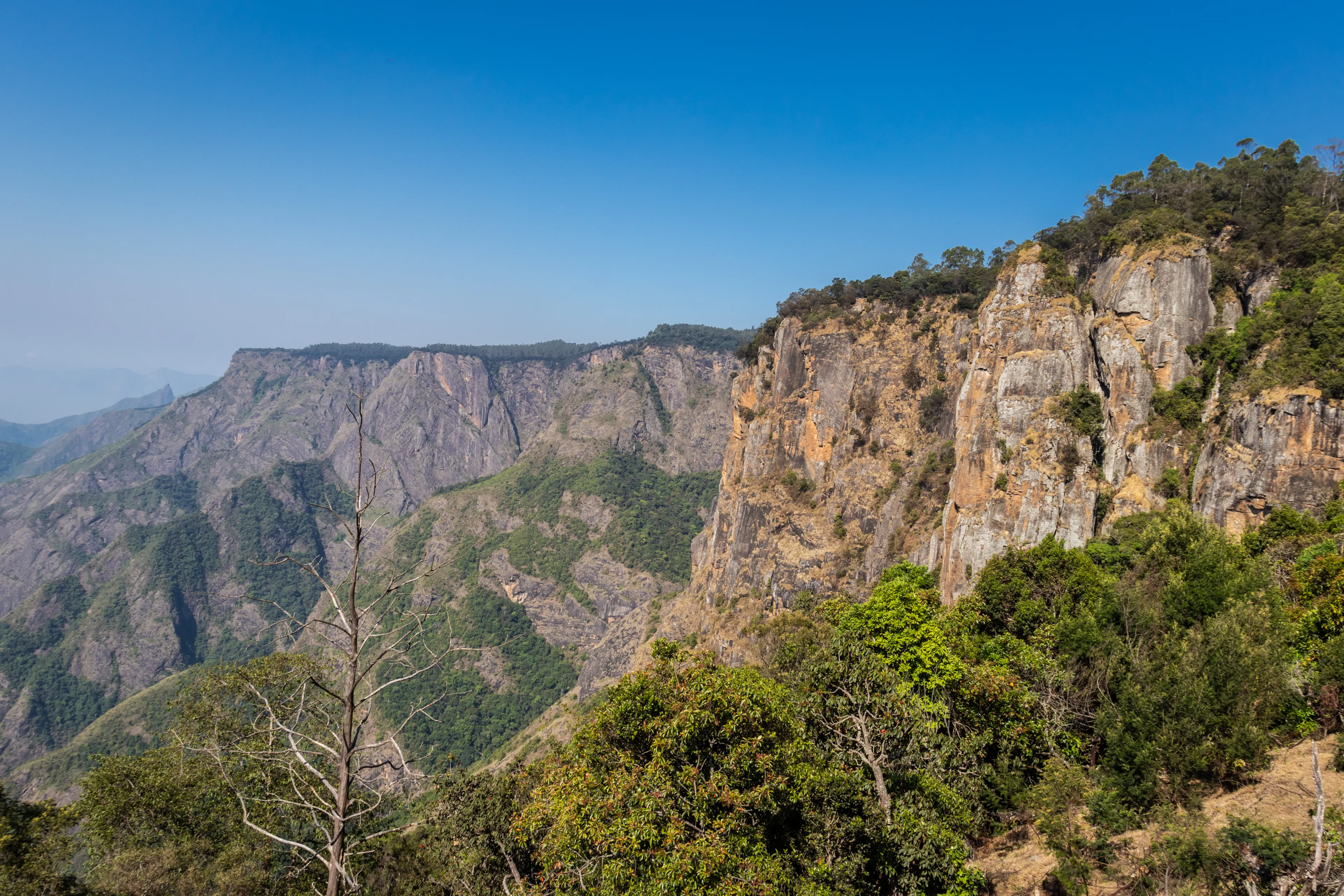 Pillar rocks with blue sky and clouds at kodaikanal tamilnadu india.