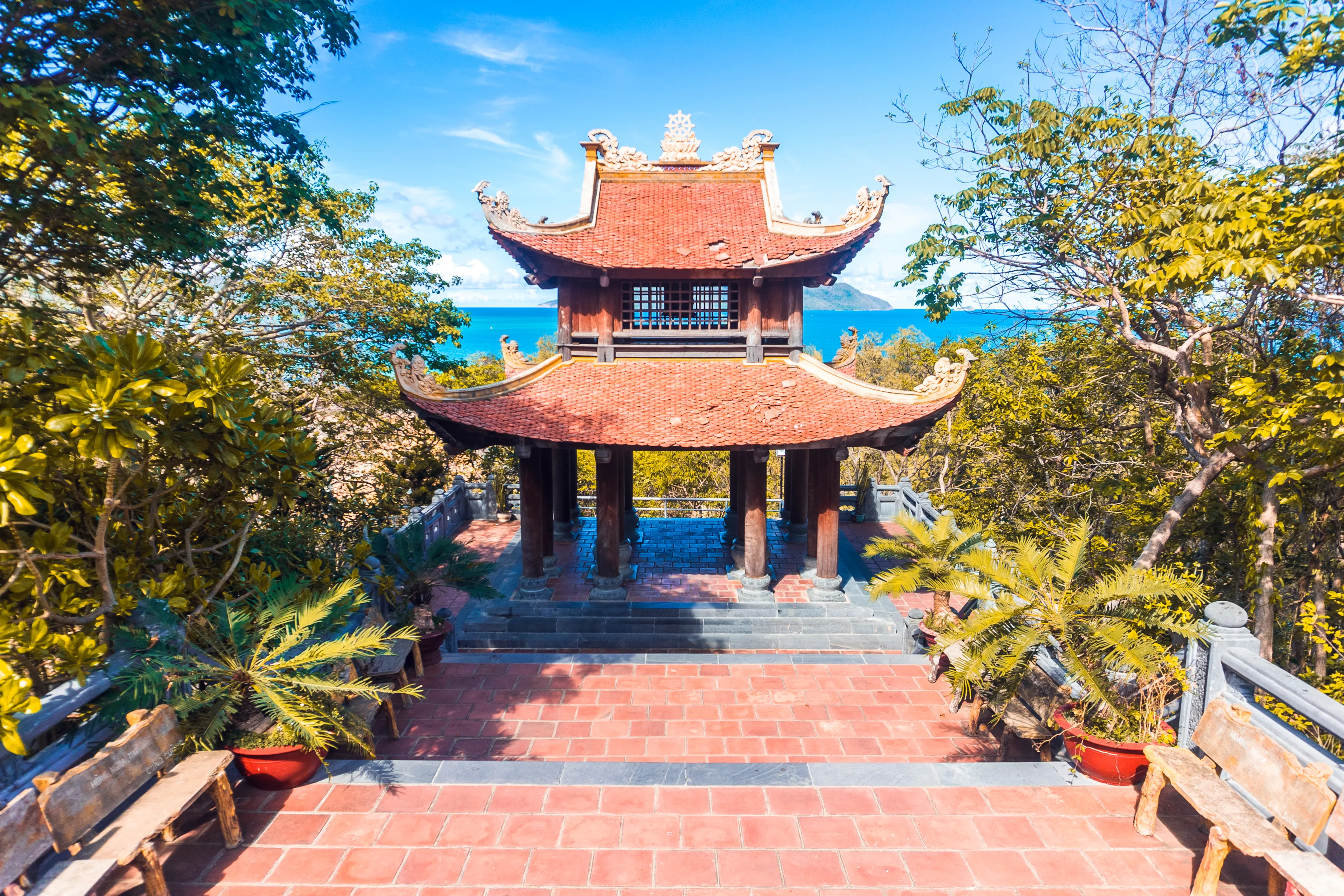Con Dao island, Vietnam - May 25 2020: Van Son Pagoda of Con Dao island in Vietnam