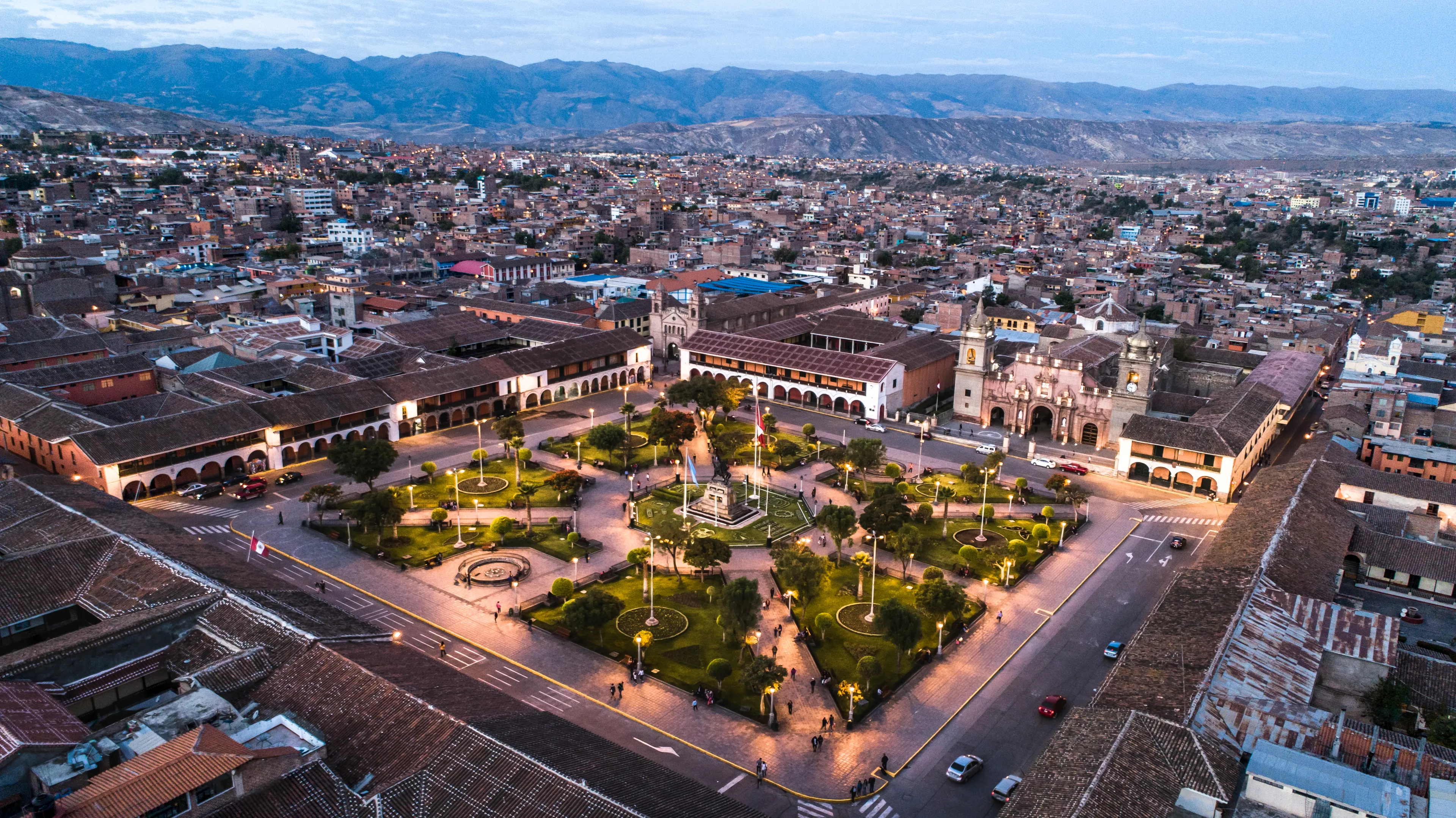 AYACUCHO, PERU. Beautiful view of the main square and its great catedral.