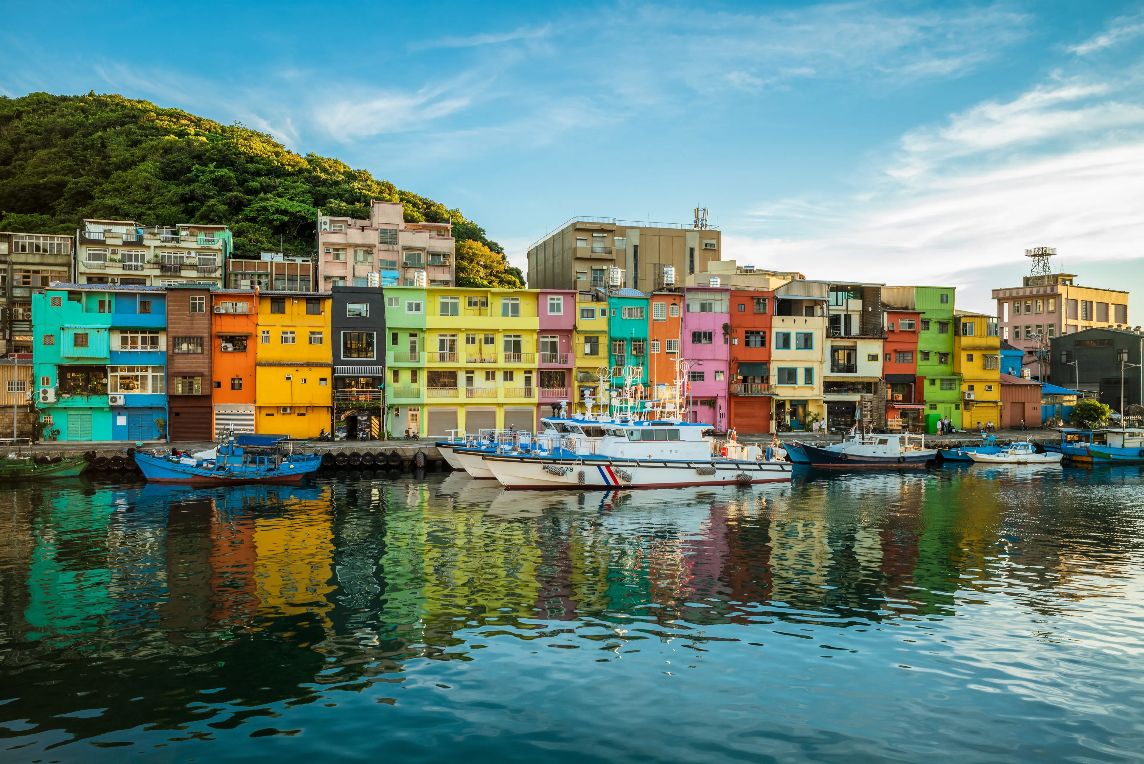 Colorful Zhengbin Fishing Port at Keelung, taiwan