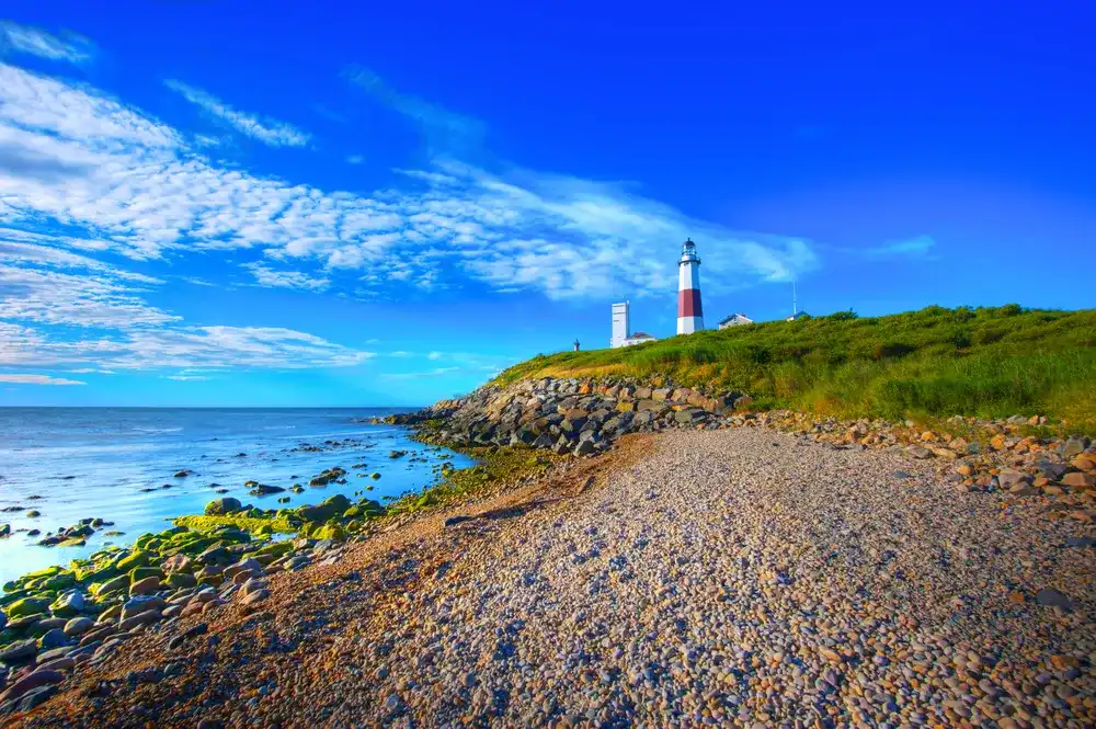 Lighthouse in Montauk Point New York Captured In Early Morning Sun. Lighthouse in Montauk Point New York Captured In Early Morning Sun.