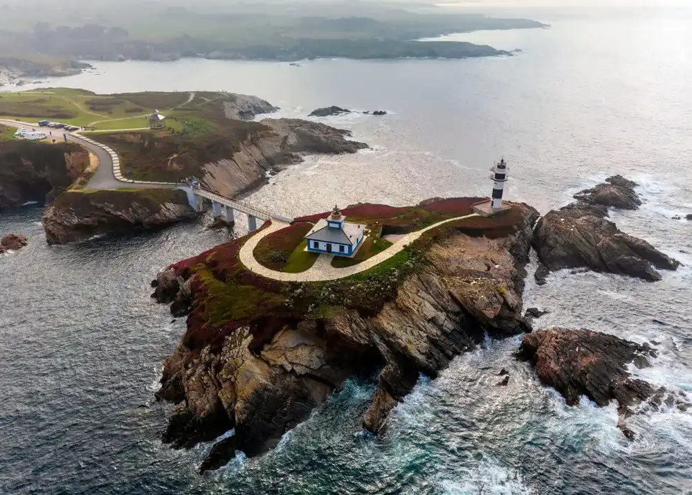 aerial view of lighthouse Isla Pancha, Ribadeo , Galicia, Lugo , Spain aerial view of lighthouse Isla Pancha, Ribadeo , Galicia, Lugo , Spain