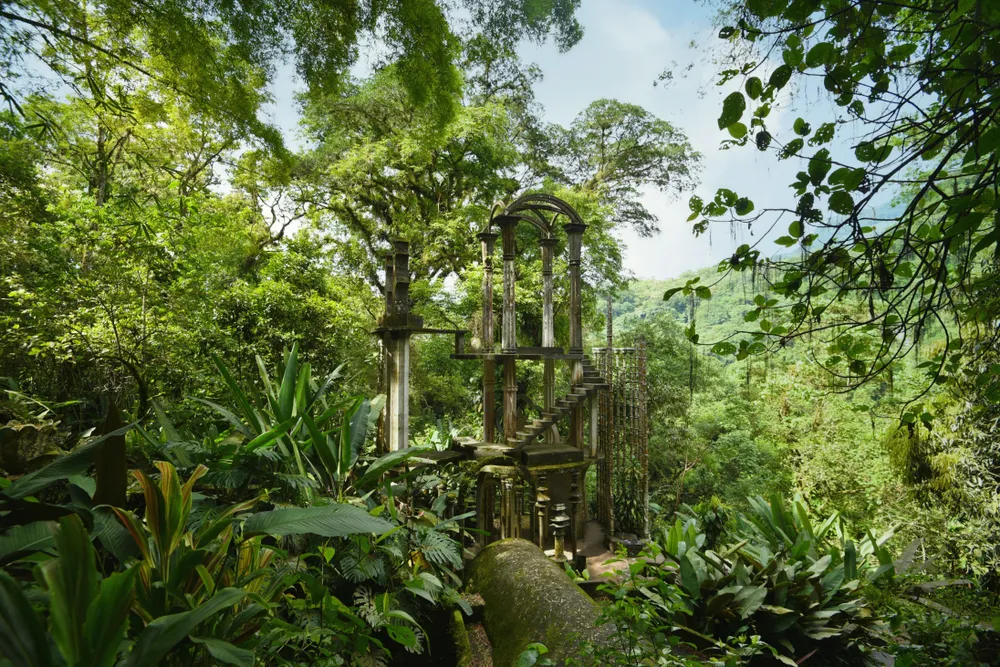 June 24, 2018. Xilitla, San Luis Potosí Mexico. Panoramic view of the Pools (Las Pozas) a surrealistic garden (Jardín surrealista) located in the subtropical rain forest of the Sierra Madre mountains.