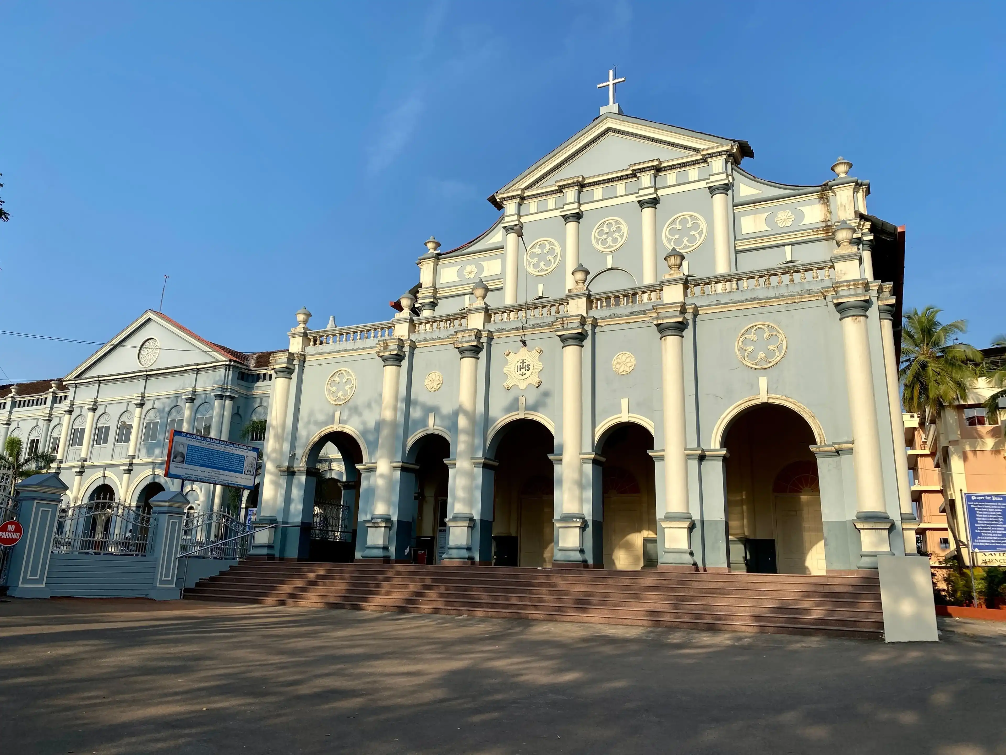 Mangalore, India - January 20 2023: Exterior facade of the 19th century St. Aloysius College in the city of Mangaluru. Mangalore, India - January 20 2023: Exterior facade of the 19th century St. Aloysius College in the city of Mangaluru.