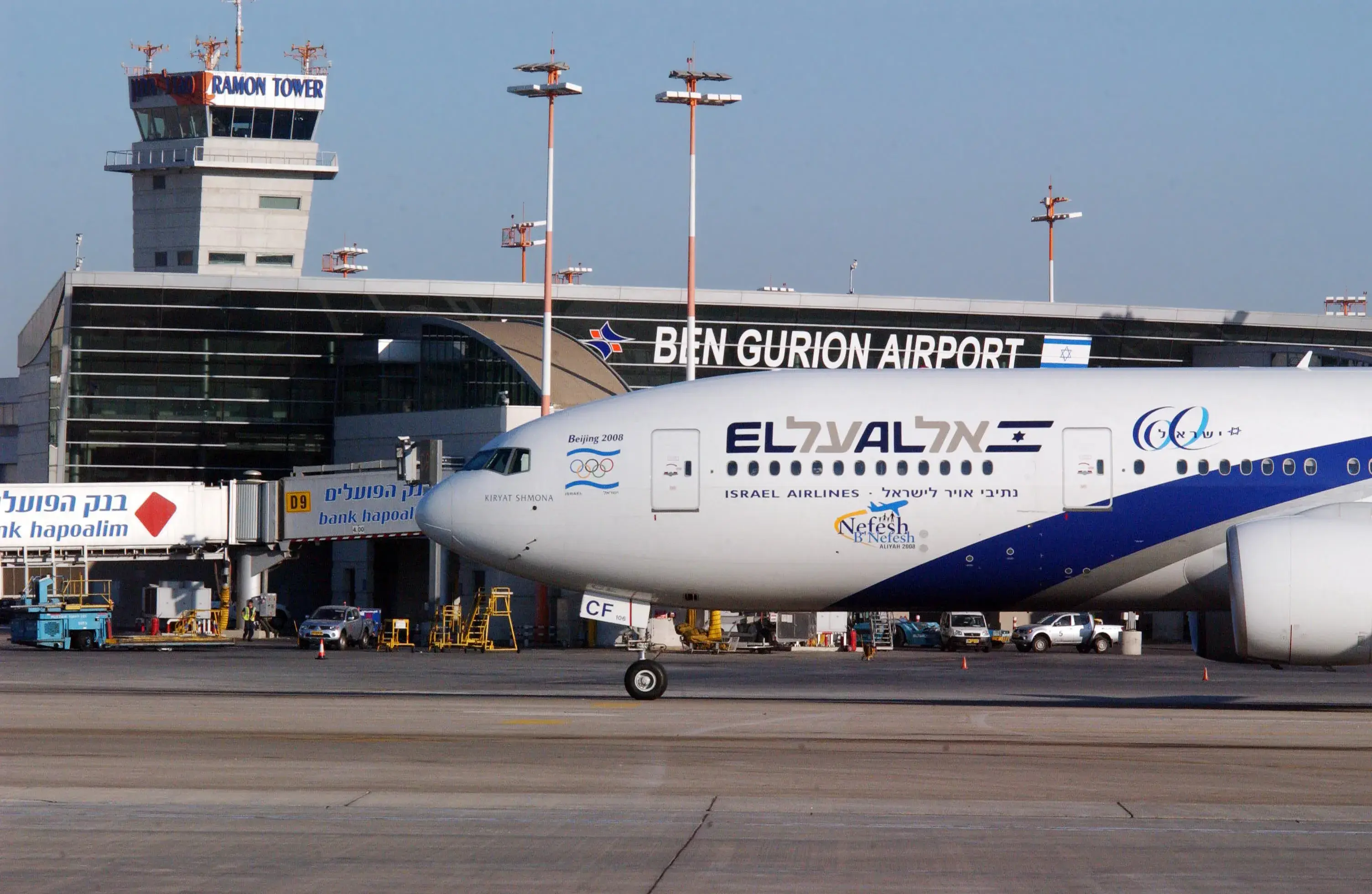 TEL AVIV - DEC 08 2008: EL AL jet plane at the Ben Gurion International Airport in Lod near Tel Aviv, Israel.EL AL has one of the best safety and tight security in the industry TEL AVIV - DEC 08 2008: EL AL jet plane at the Ben Gurion International Airport in Lod near Tel Aviv, Israel.EL AL has one of the best safety and tight security in the industry