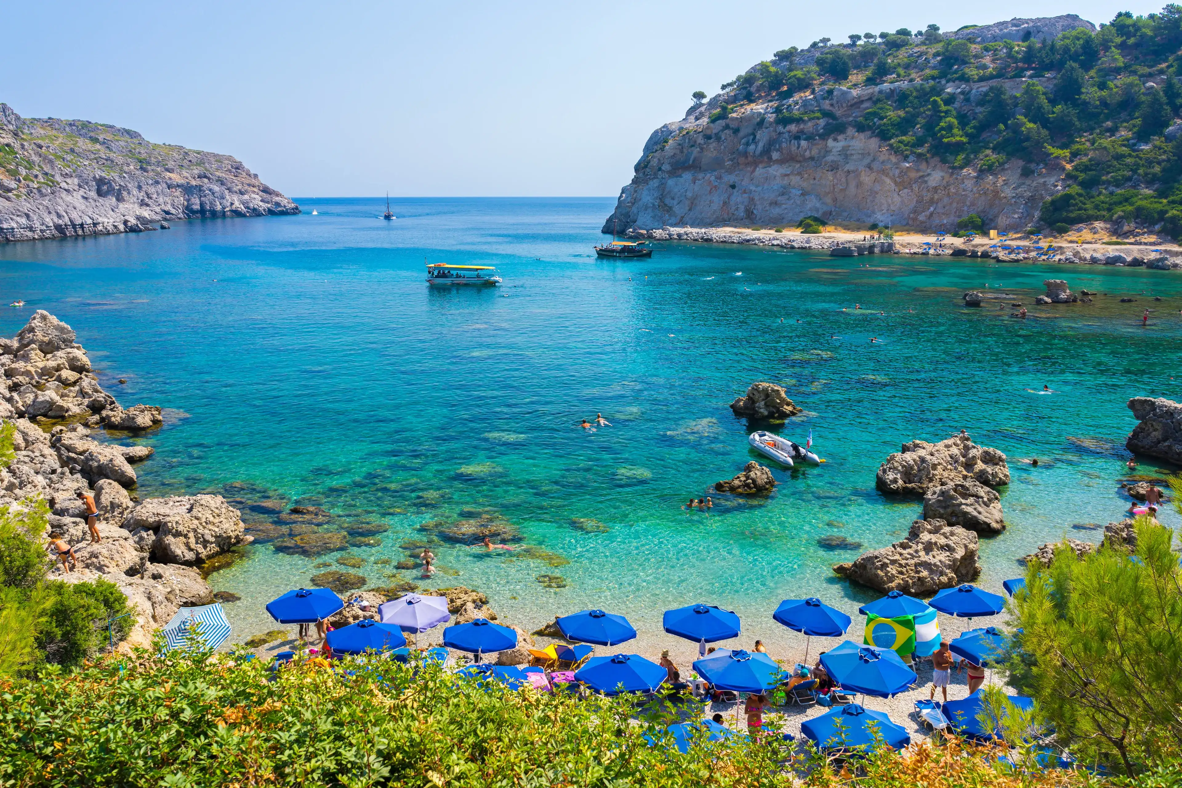 Overlooking the beautiful beach at Anthony Quinn Bay Rhodes Greece Europe Overlooking the beautiful beach at Anthony Quinn Bay Rhodes Greece Europe