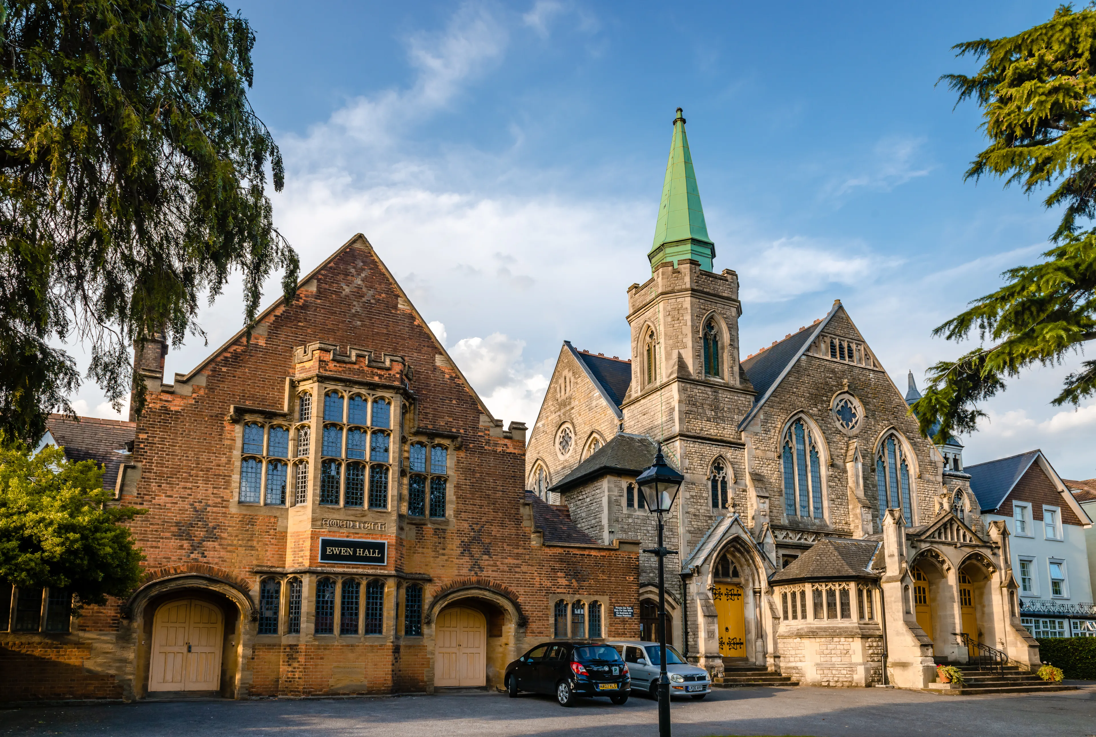 London, UK - August 27 2019: View of Barnet United Reformed Church and Ewen Hall adjacent, in Wood Street, High Barnet.