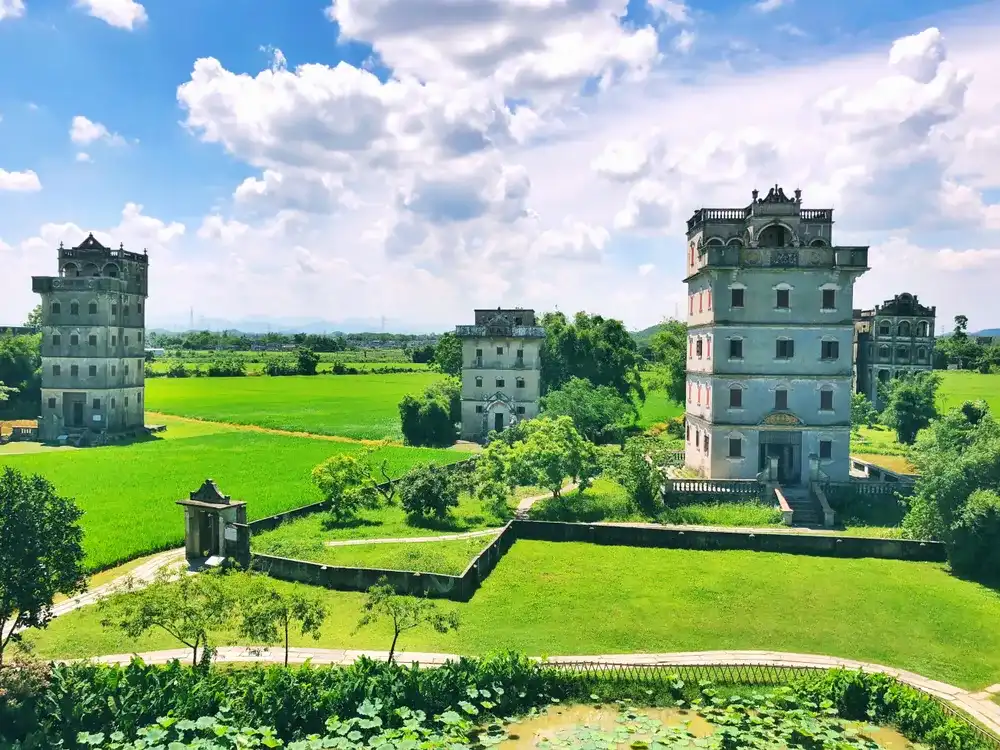 Diaolou formerly romanized as Clock Towers, are fortified multi-storey watchtowers, generally made of reinforced concrete.Located mainly in the Kaiping county of Jiangmen in Guangdong province, China. Diaolou formerly romanized as Clock Towers, are fortified multi-storey watchtowers, generally made of reinforced concrete.Located mainly in the Kaiping county of Jiangmen in Guangdong province, China.