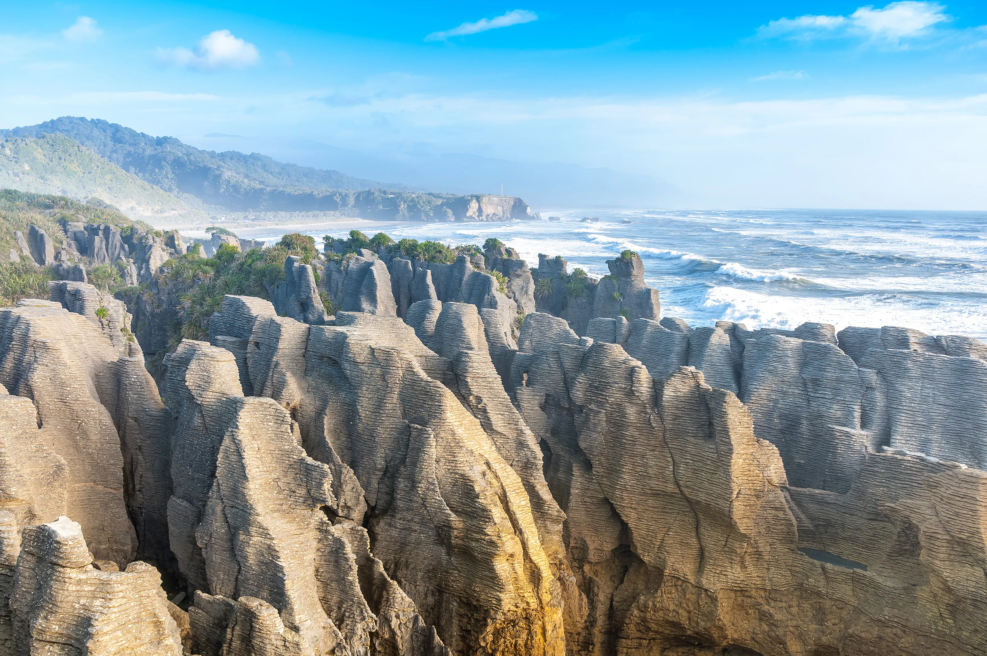Punakaki Pancake Rocks in Paparoa National Park, West Coast, South Island, New Zealand 
