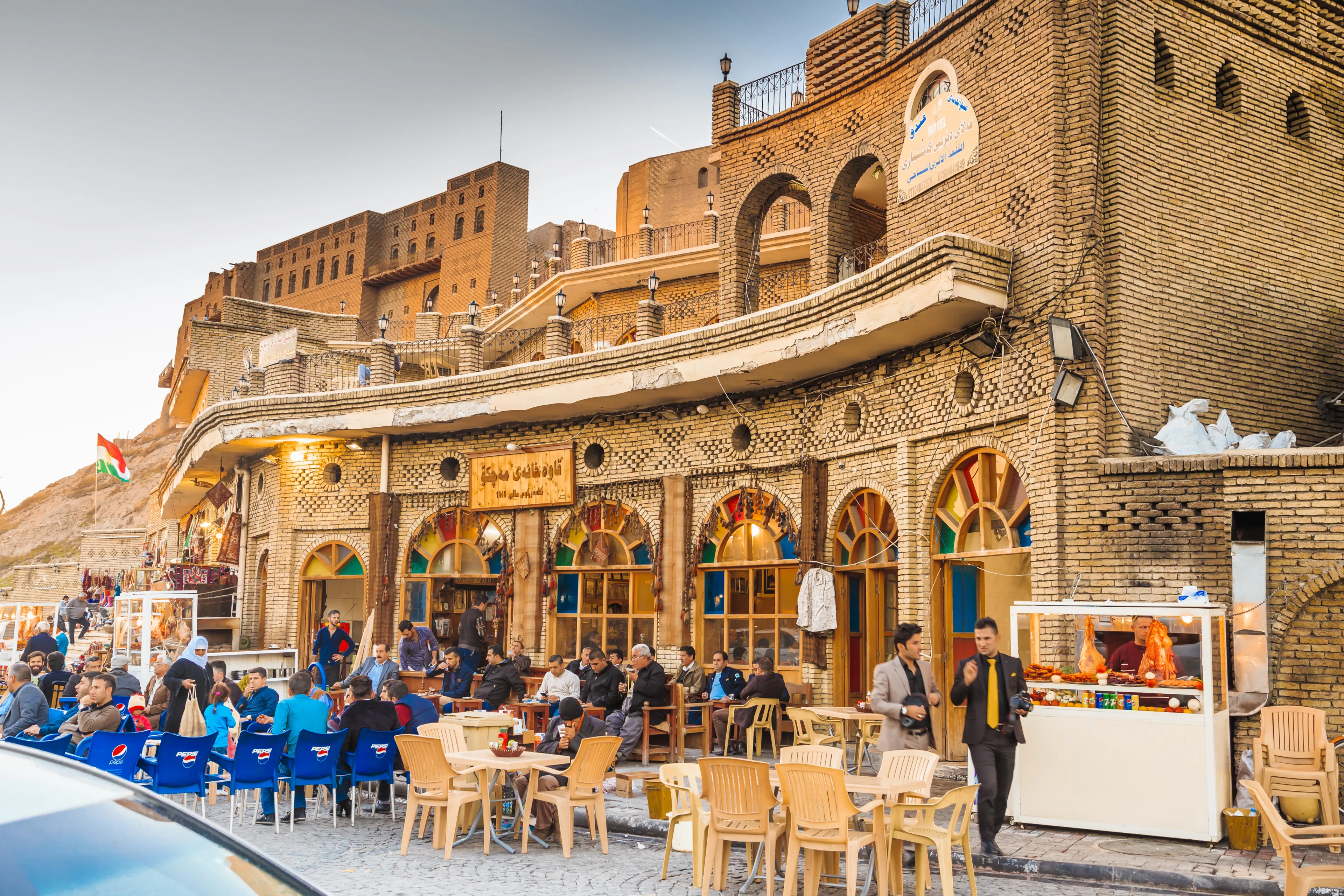 Erbil,Iraq - May 22, 2015 :historical old coffeeshop in Iraq with arabic label referring to its built date( 1940) located in the city center near the Citadel of Erbil