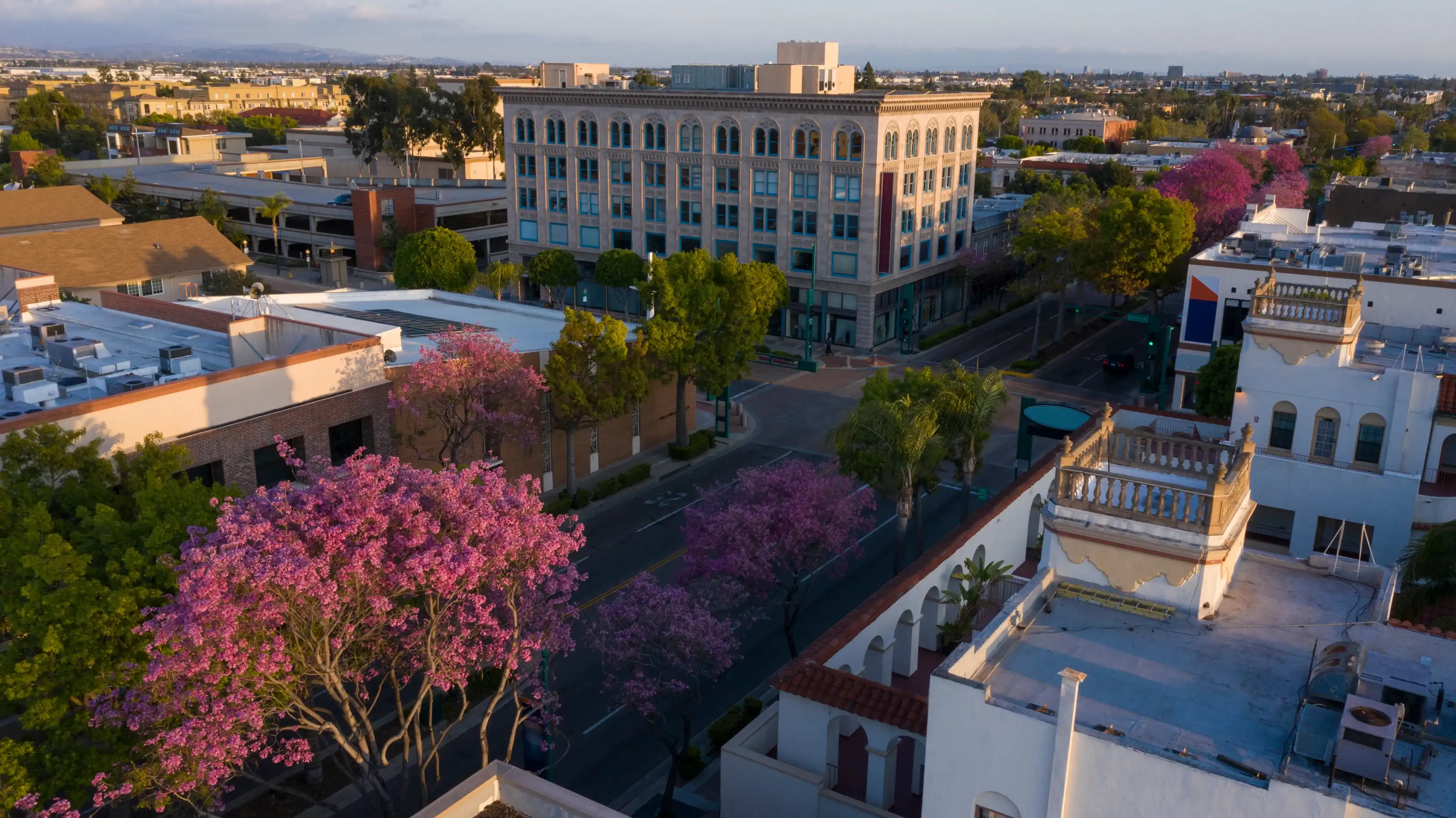 Aerial view of downtown Fullerton, California. Aerial view of downtown Fullerton, California.