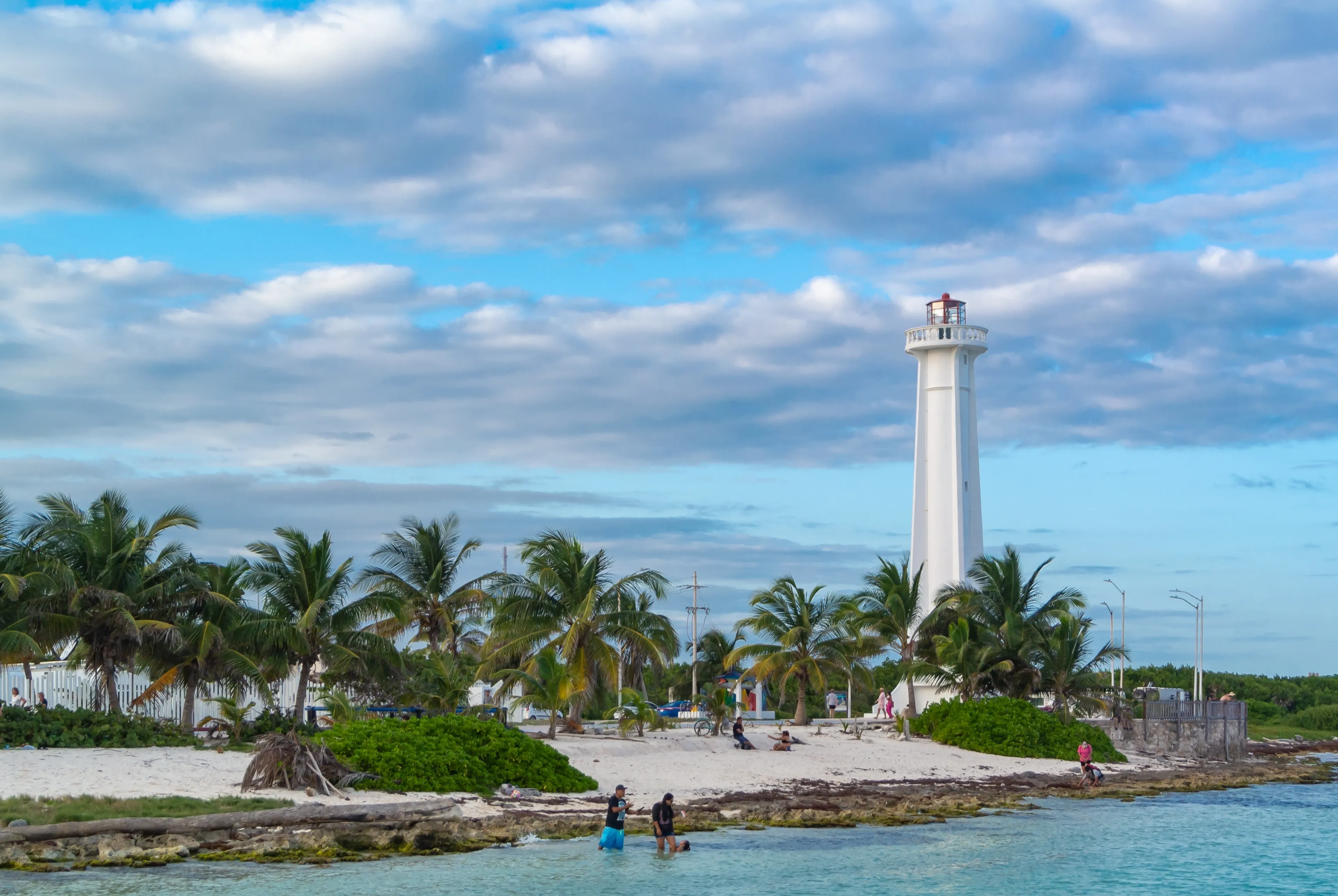 Mahahual, Quintana Roo, Mexico, 10th of Feburary 2023, A landscape with a lighthouse on a beach of Caribbean sea