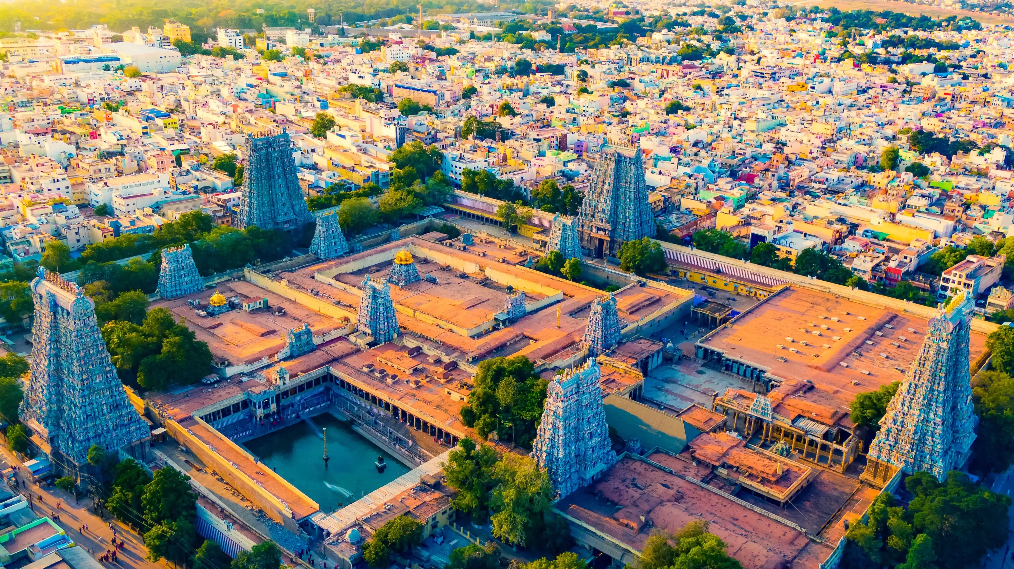 Meenakshi amman temple Madurai tamilnadu india drone shot sunset beautiful Meenakshi amman temple Madurai tamilnadu india drone shot sunset beautiful