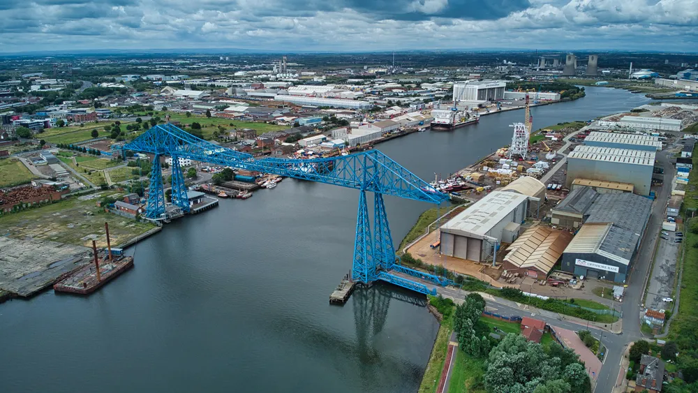 Middlesborough, North Yorkshire, Teeside, England, Britain, August 2021, Tees transporter bridge crossing River Tees