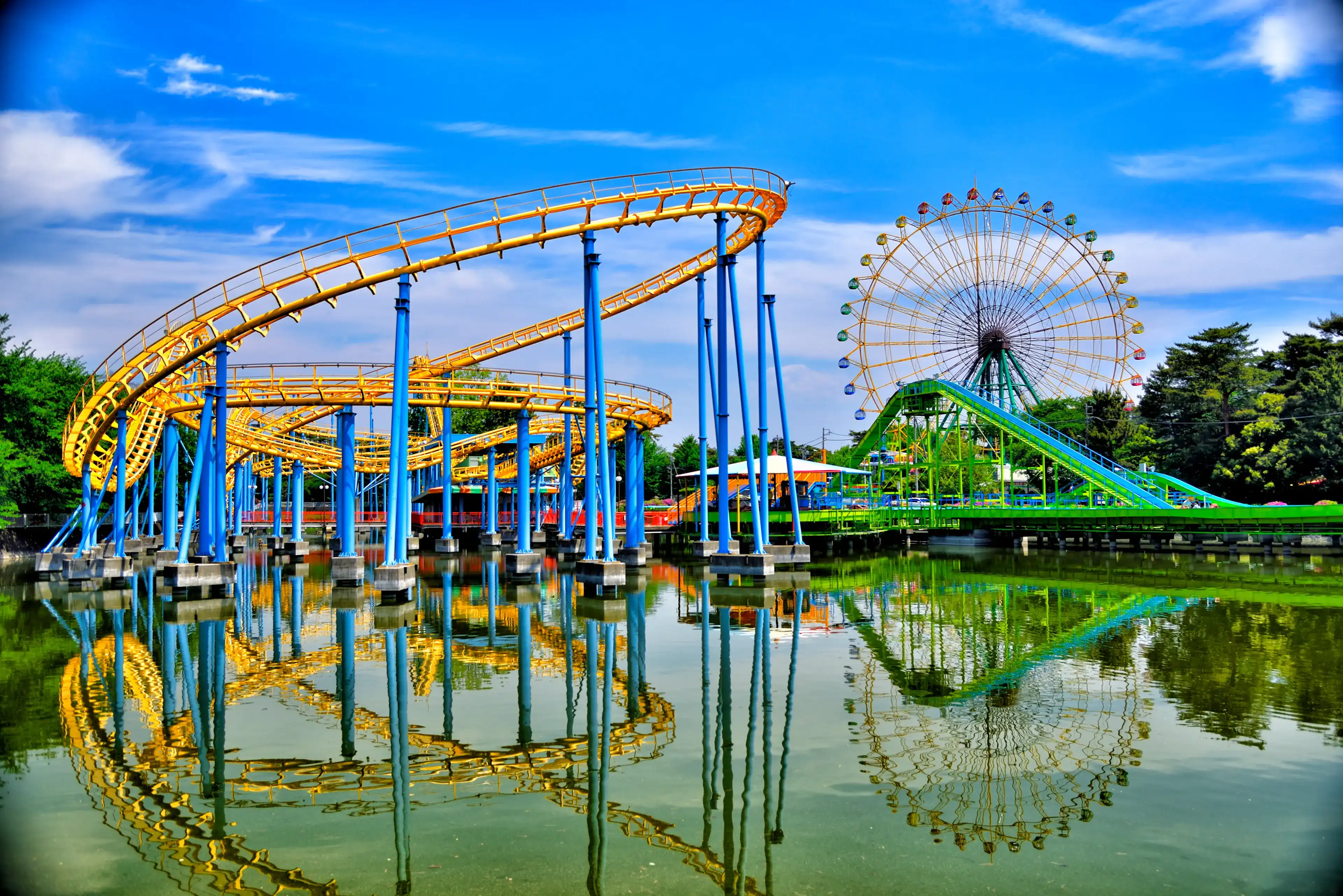 ISESAKI, GUNMA / Japan - 11 May, 2019 : Rides of Kezouji Amusement Park. ISESAKI, GUNMA / Japan - 11 May, 2019 : Rides of Kezouji Amusement Park.