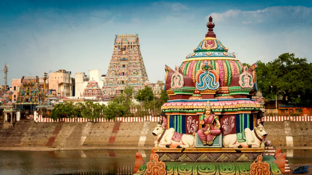 Beautiful view of colorful gopura in the Hindu Kapaleeshwarar Temple,chennai, Tamil Nadu, South India