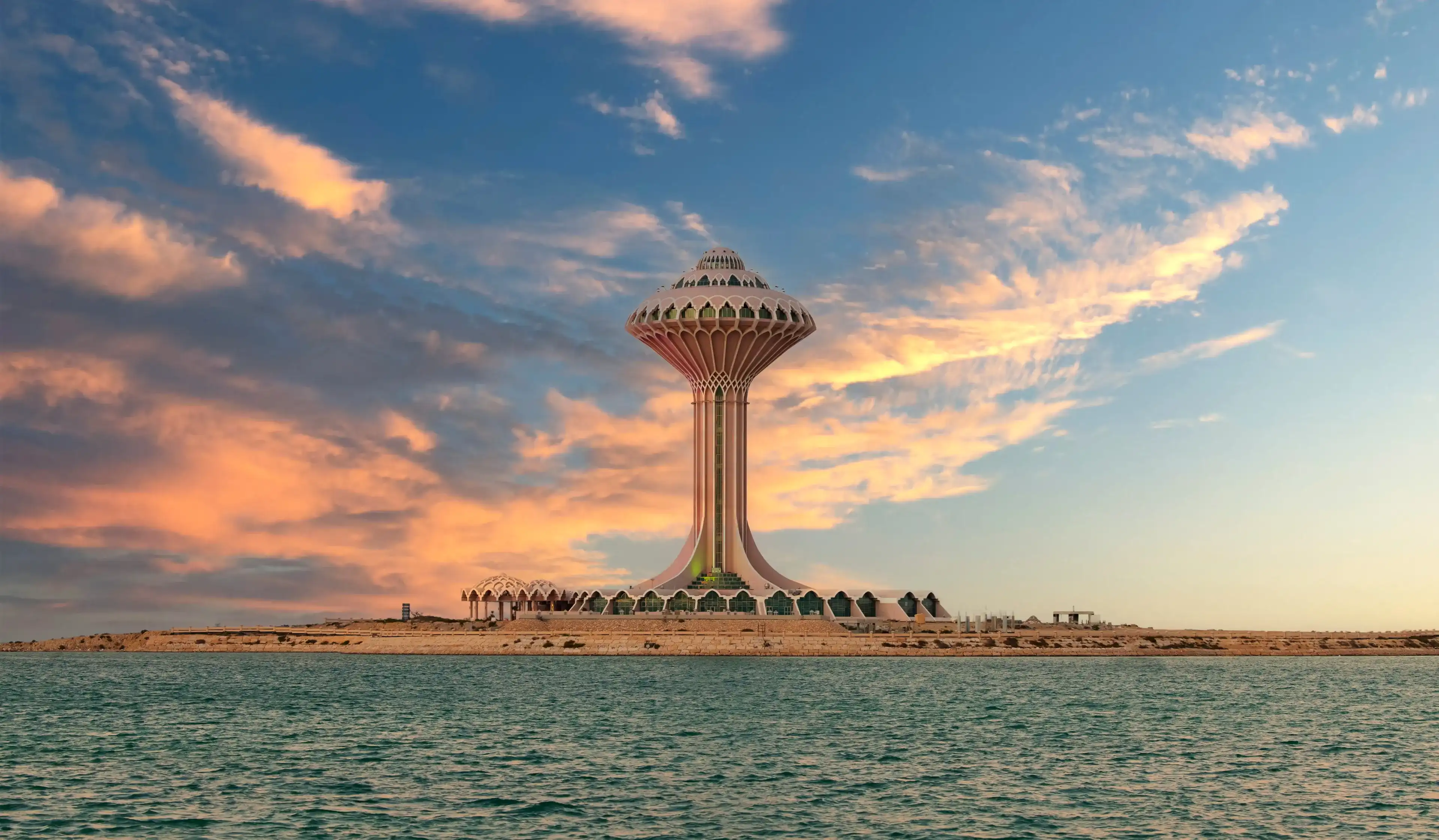 Al Khobar, February 27, 2021. Khobar Water Tower during sunset, Eastern Province, Saudi Arabia Al Khobar, February 27, 2021. Khobar Water Tower during sunset, Eastern Province, Saudi Arabia