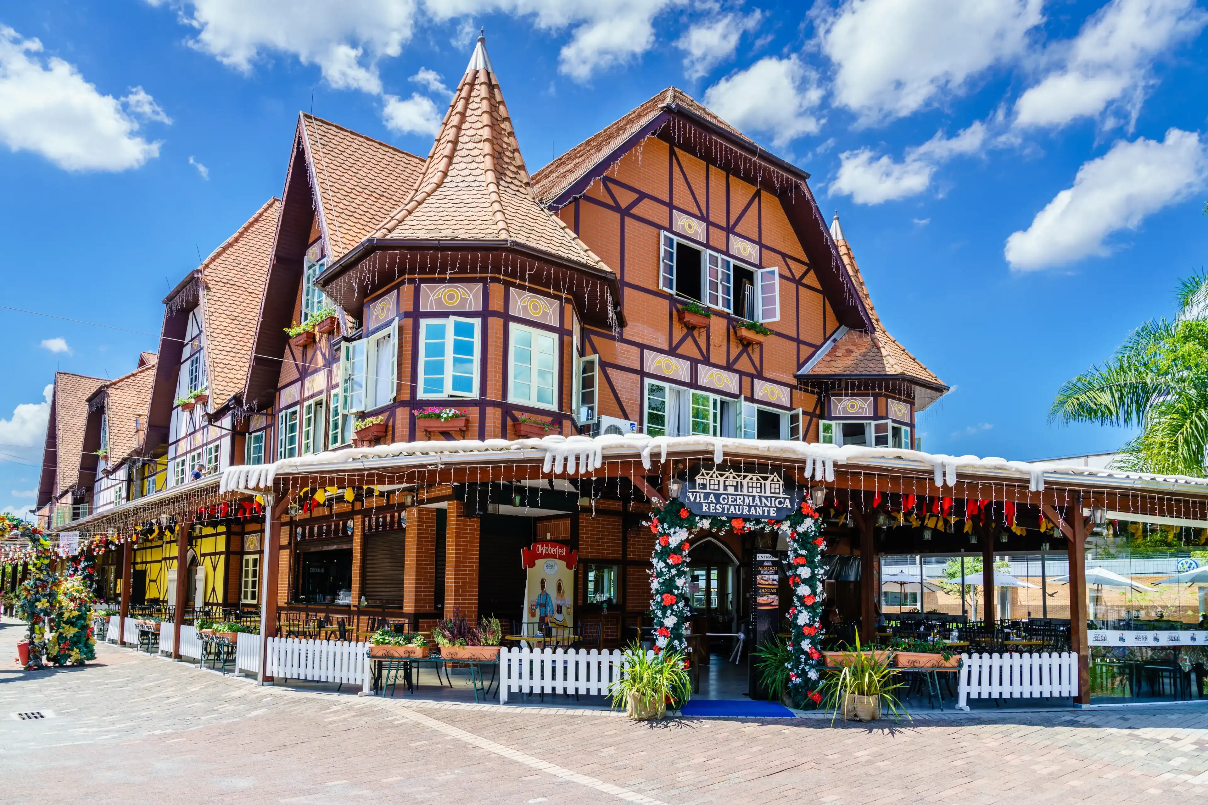 Blumenau, Brazil, January 20, 2022: A traditional German restaurant in German Village in the city of Blumenau, Brazil Blumenau, Brazil, January 20, 2022: A traditional German restaurant in German Village in the city of Blumenau, Brazil