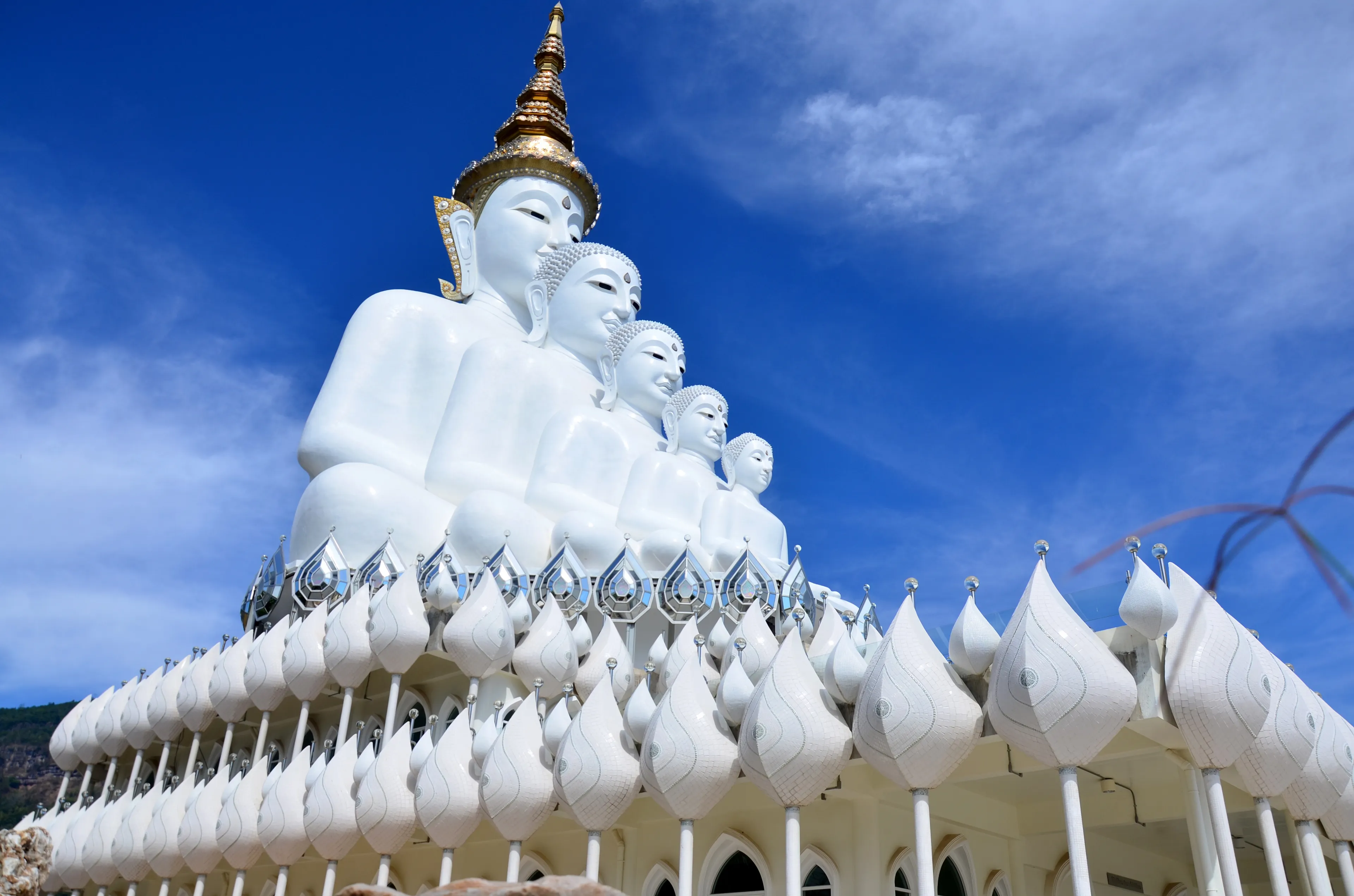 Big five white buddha at Wat Pha Sorn Kaew also is a Buddhist monastery and temple in Khao Kor, Phetchabun, Thailand. They are public domain or treasure of Buddhism, no restrict in copy or use