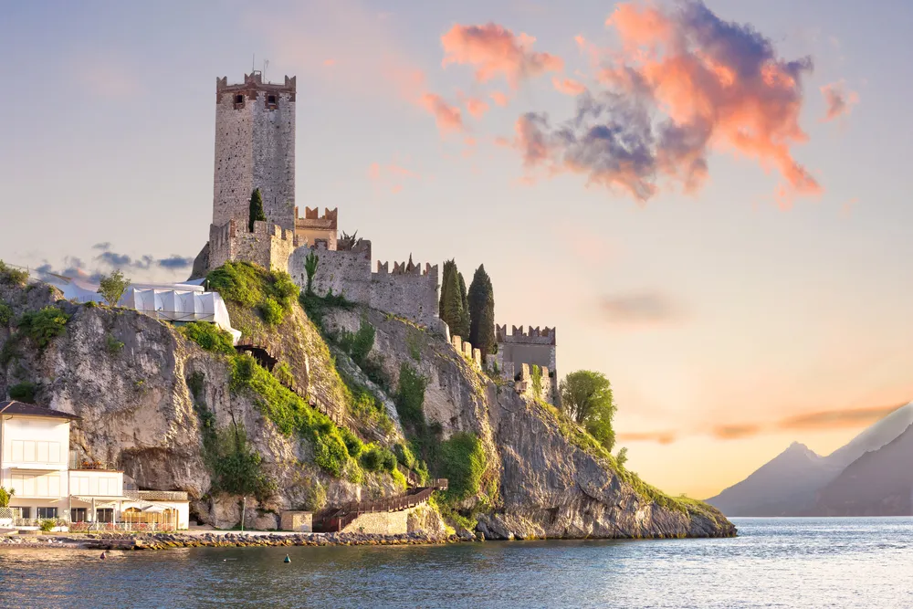 Town of Malcesine castle and waterfront view, Veneto region of Italy, Lago di Garda 