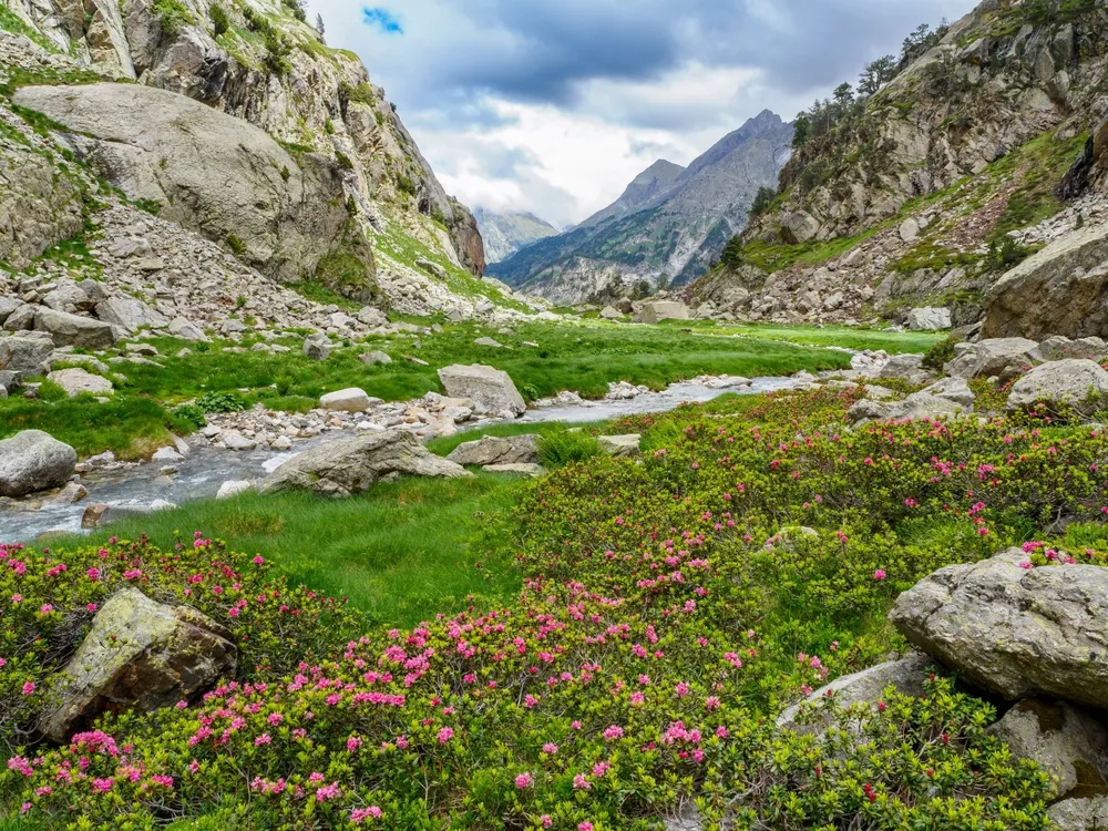 Remune gorge and river in Benasque Valley of Huesca pyrenees, Spain
