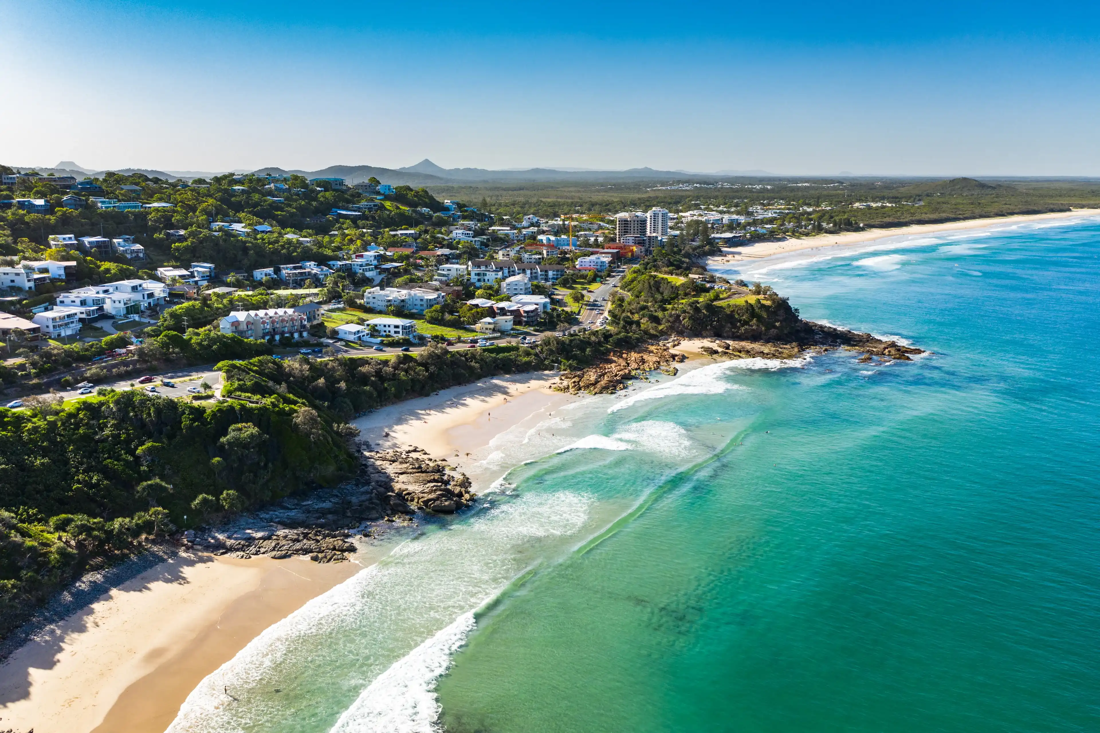 Drone Aerial looking toward Noosa from Caloundra on the Sunshine Coast, Australia Drone Aerial looking toward Noosa from Caloundra on the Sunshine Coast, Australia