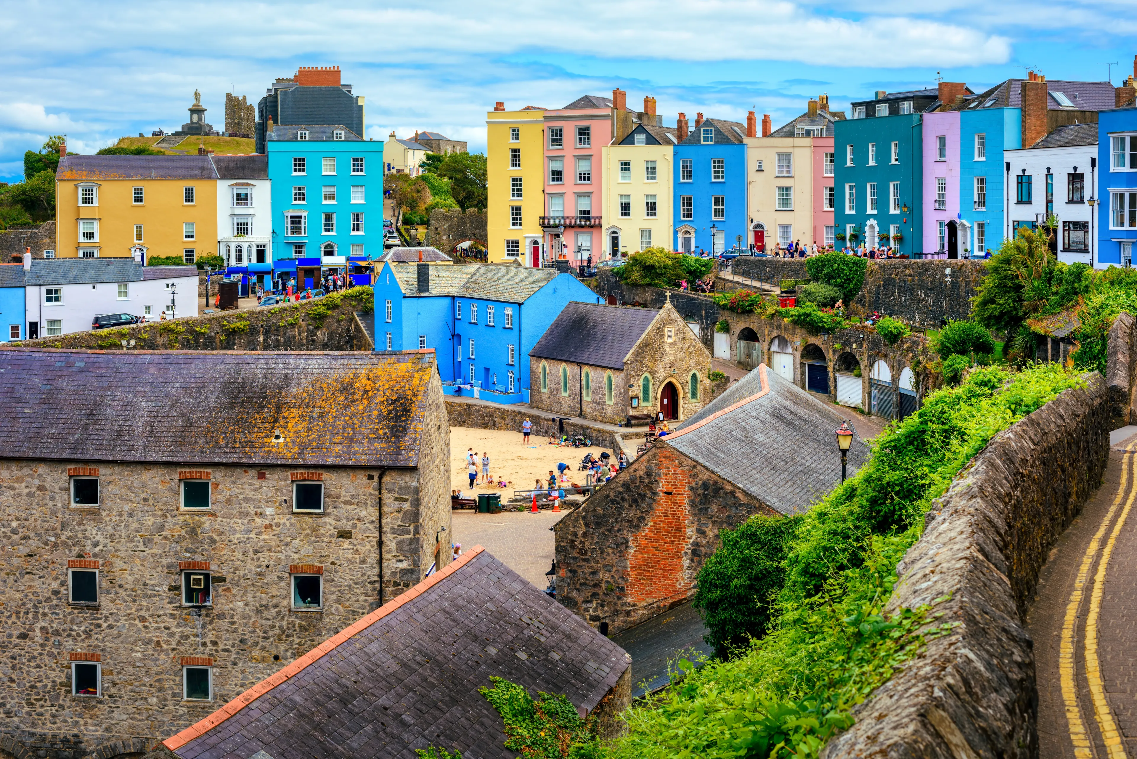 Colorful traditional houses in Tenby Old town, Wales, United Kingdom