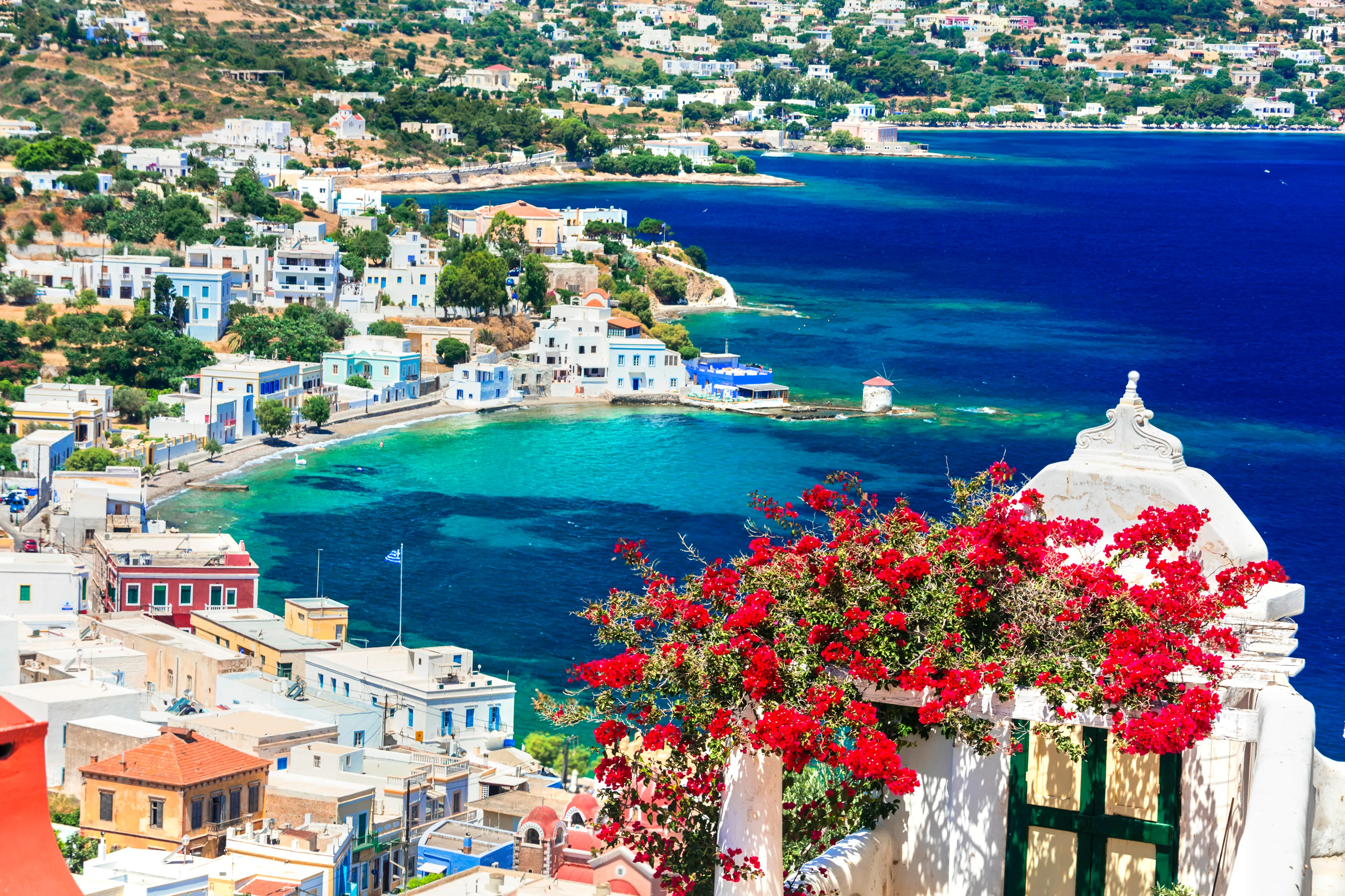 Beautiful traditional Greek island Leros. Dodecanese. view of Agia marina
