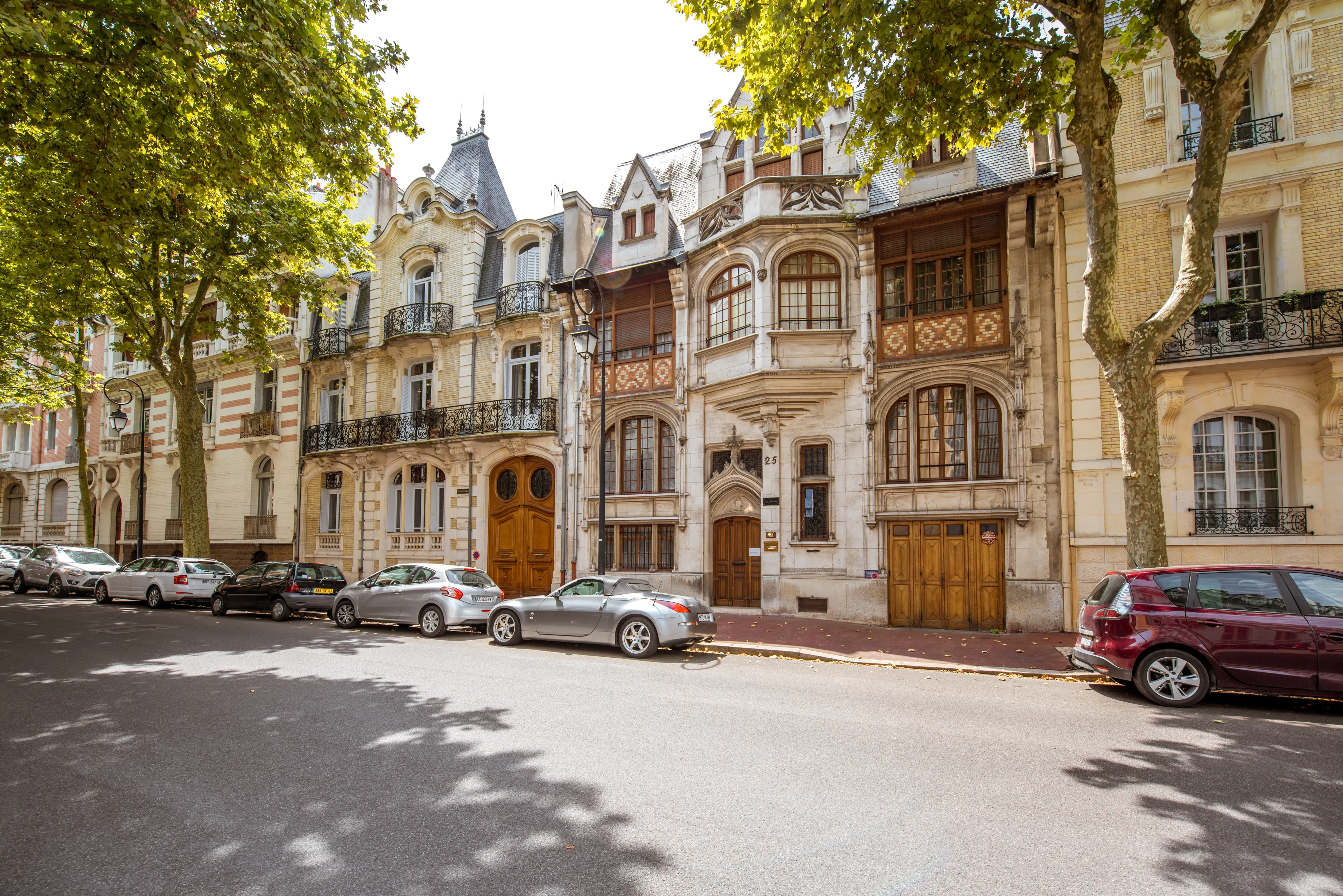 VICHY, FRANCE - August 01, 2017: View on the beautiful old residential buildings in Vichy city in the Allier department of central France