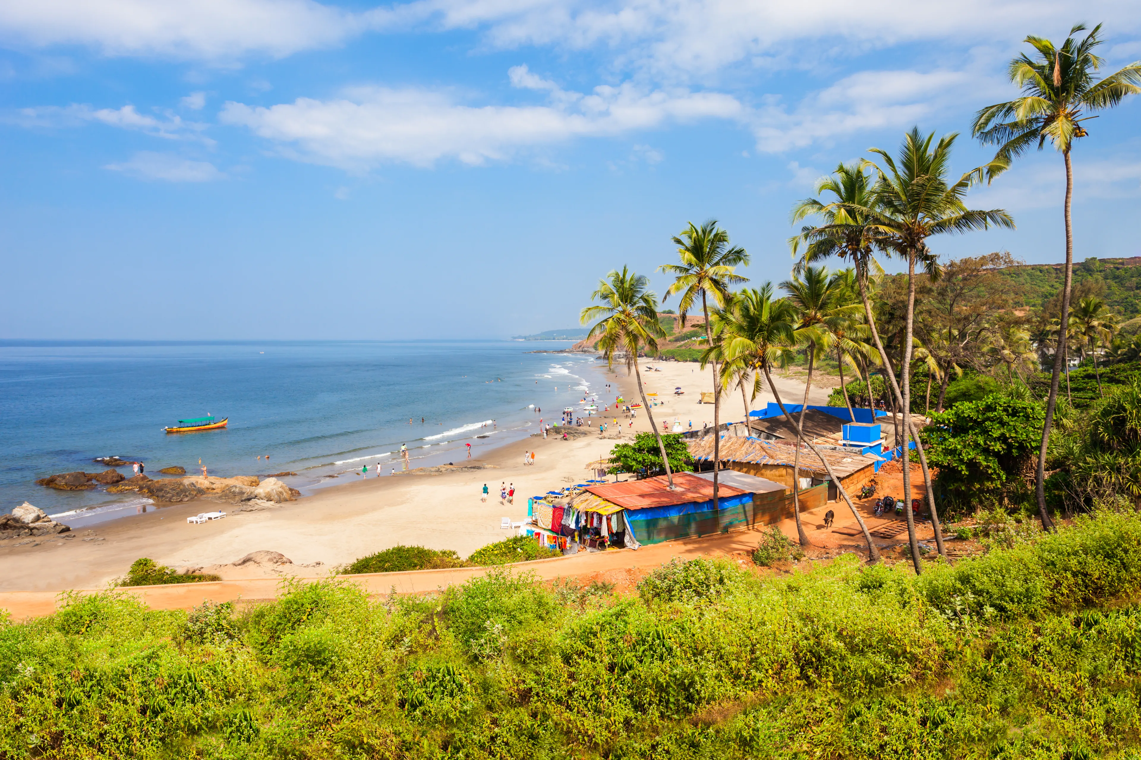 Vagator or Ozran beach aerial panoramic view in north Goa, India