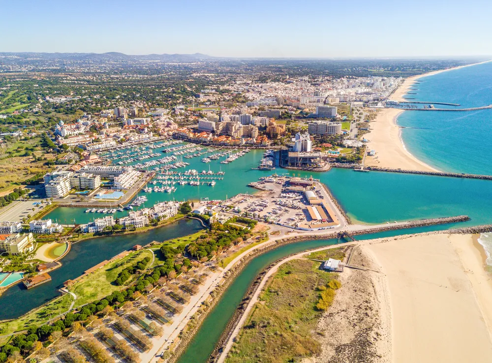 Aerial view of luxurious and touristic Vilamoura, Algarve, Portugal