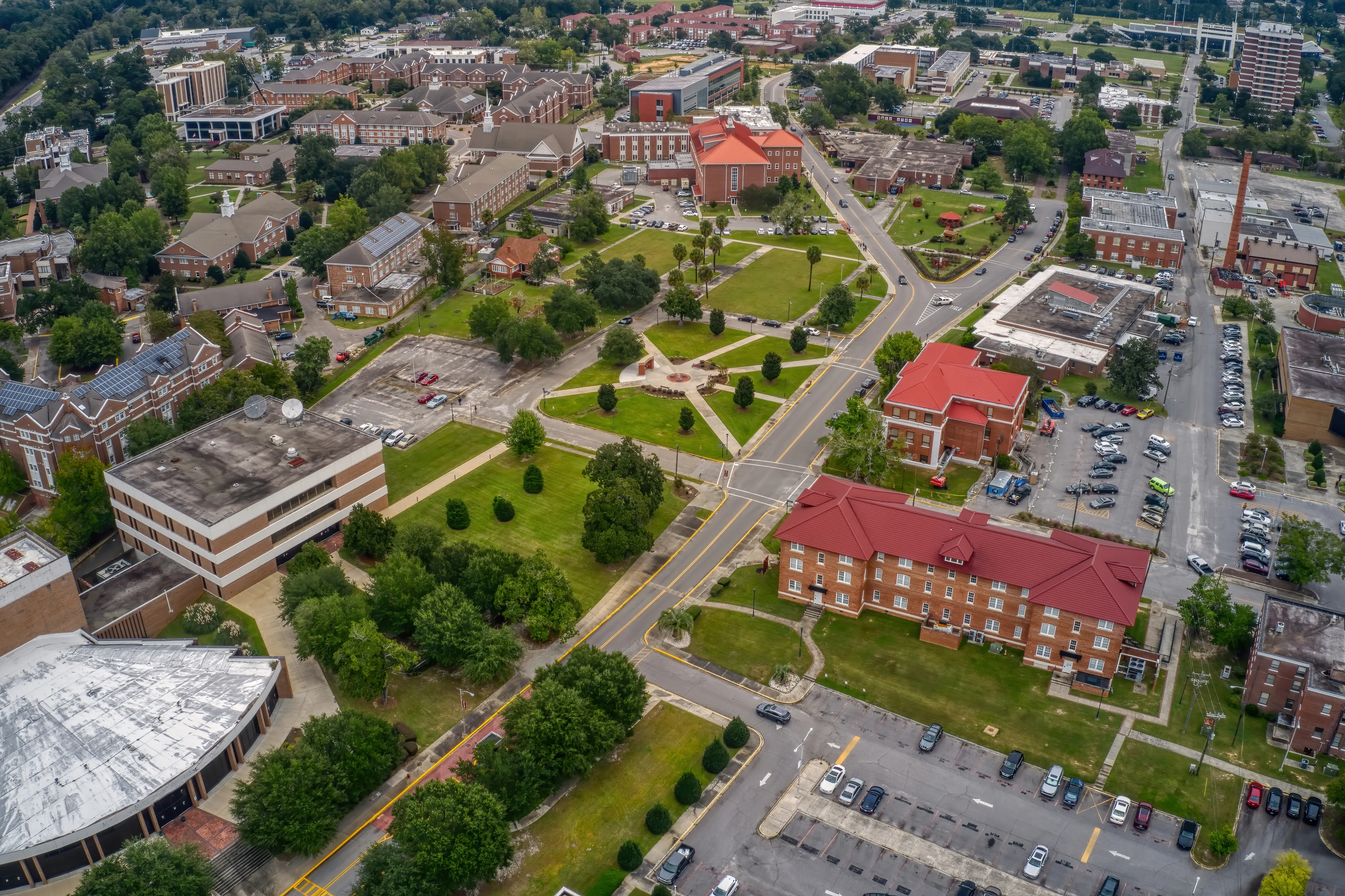 Aerial View of a large public State University in Orangeburg, South Carolina