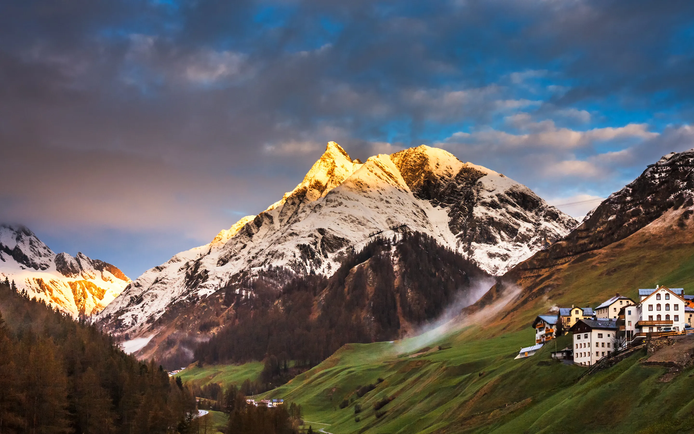 Beautiful morning in ski resort Samnaun in Switzerland, Europe.