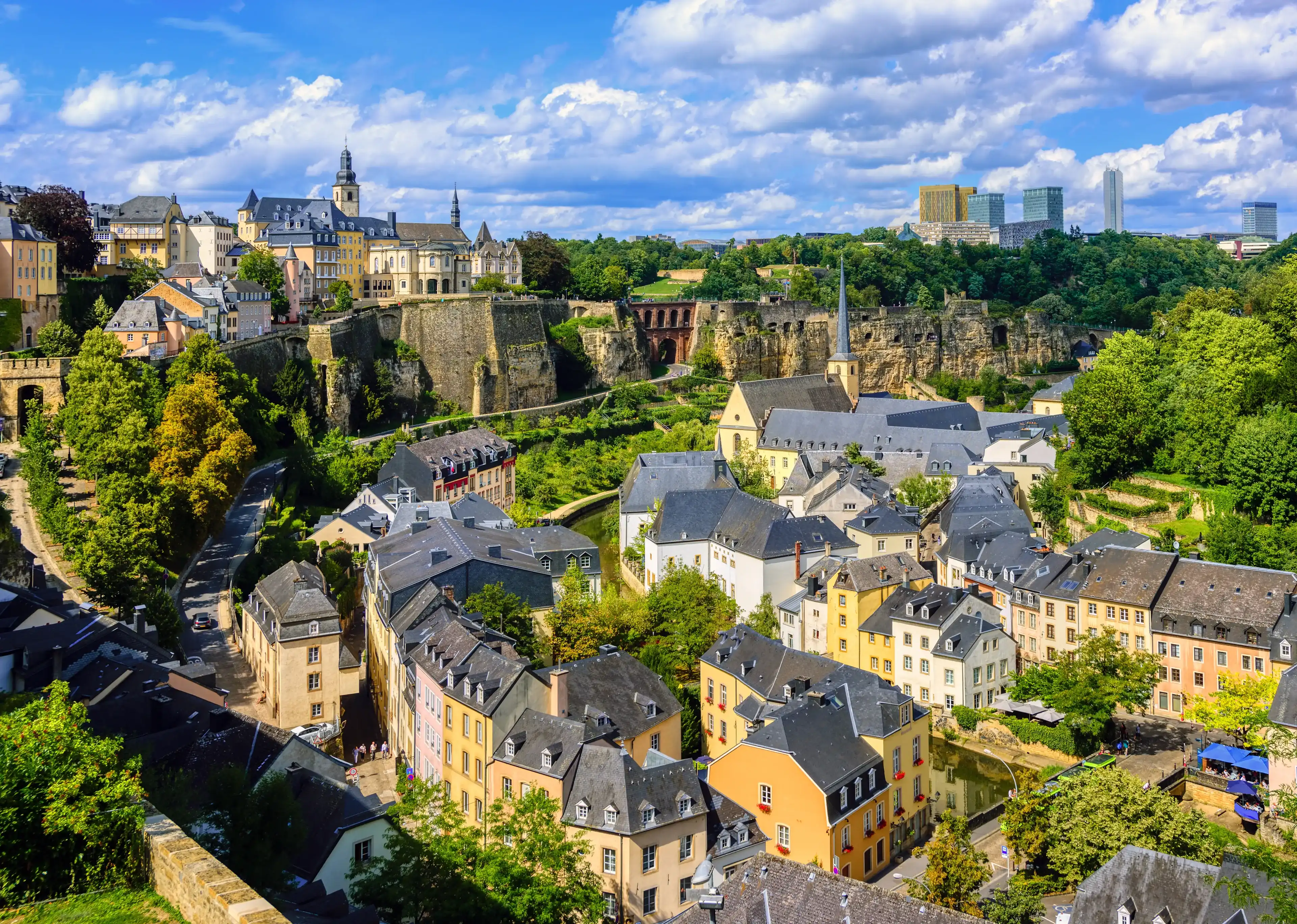 Luxembourg city, the capital of Grand Duchy of Luxembourg, view of the Old Town and Grund quarter on a sunny summer day Luxembourg city, the capital of Grand Duchy of Luxembourg, view of the Old Town and Grund quarter on a sunny summer day
