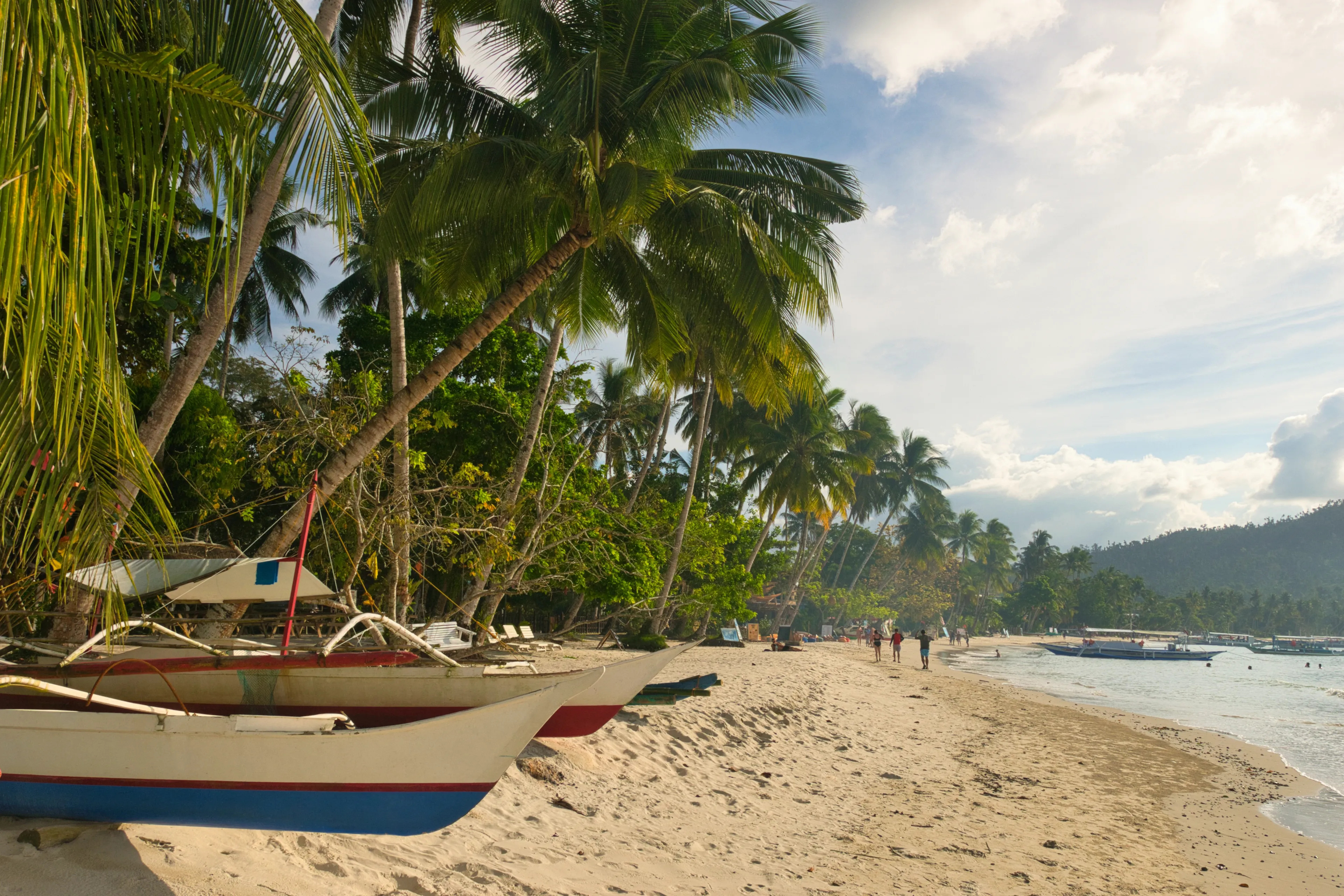 Port Barton, Palawan Philippines - December 23 2023 - Beautiful coastline and turquoise water at the Port Barton Beach in San Vicente, Palawanin the White Beach near Port Barton