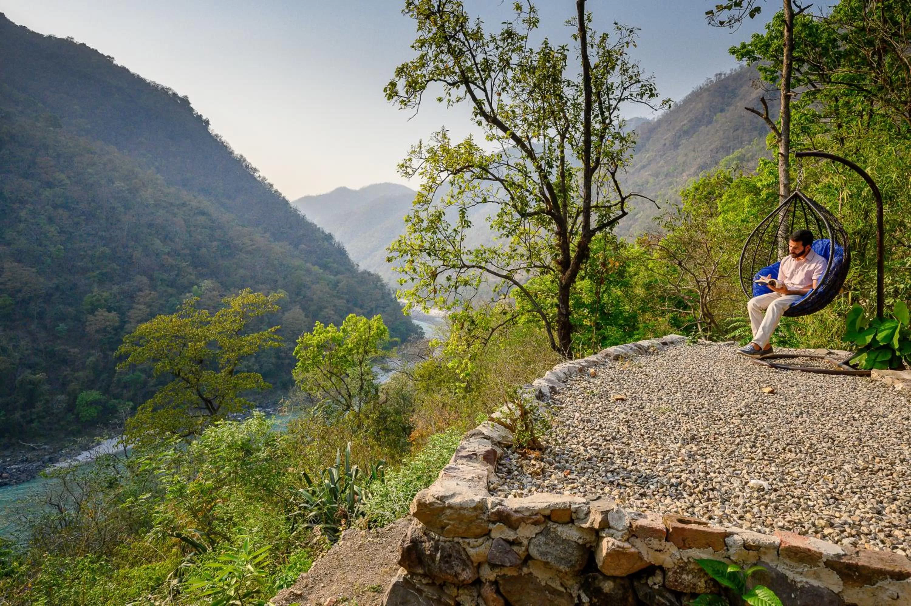 Seating area in Neemrana's Glasshouse on the Ganges