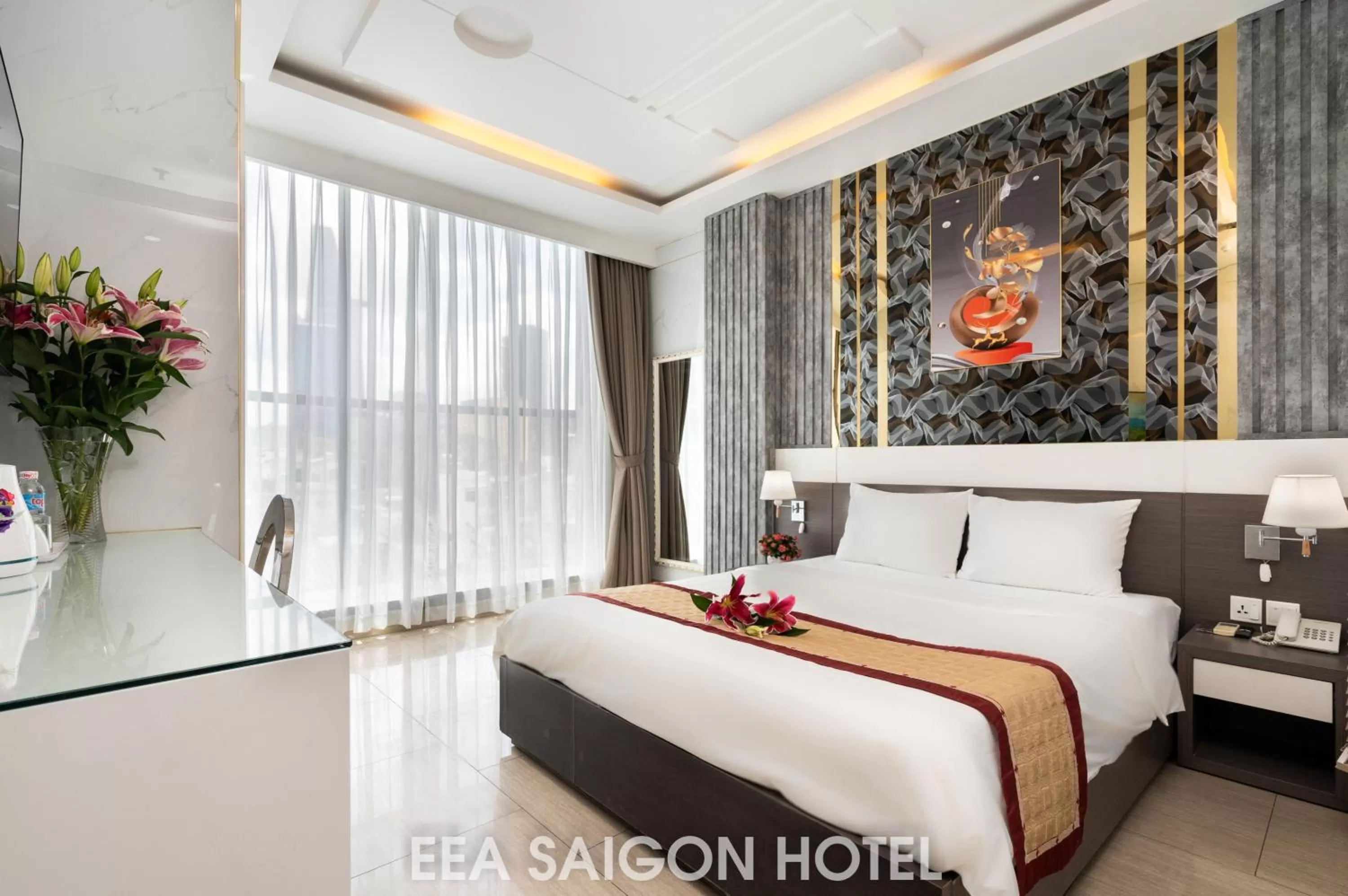 Bed in EEA Central Saigon Hotel