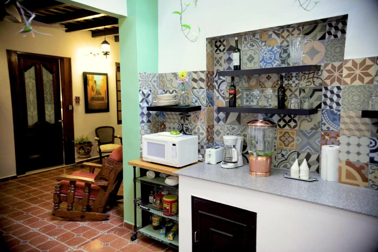 Communal kitchen in Fortaleza Suites Old San Juan