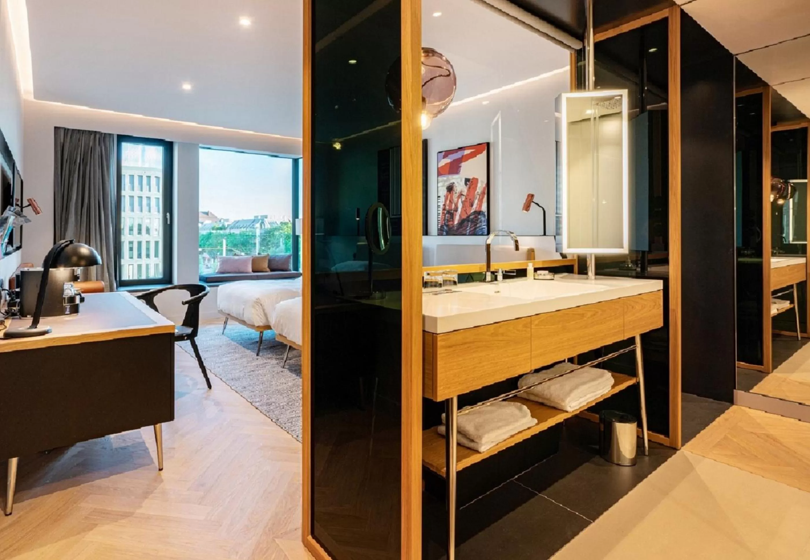 Bathroom, Bed in Andaz Munich Schwabinger Tor, By Hyatt