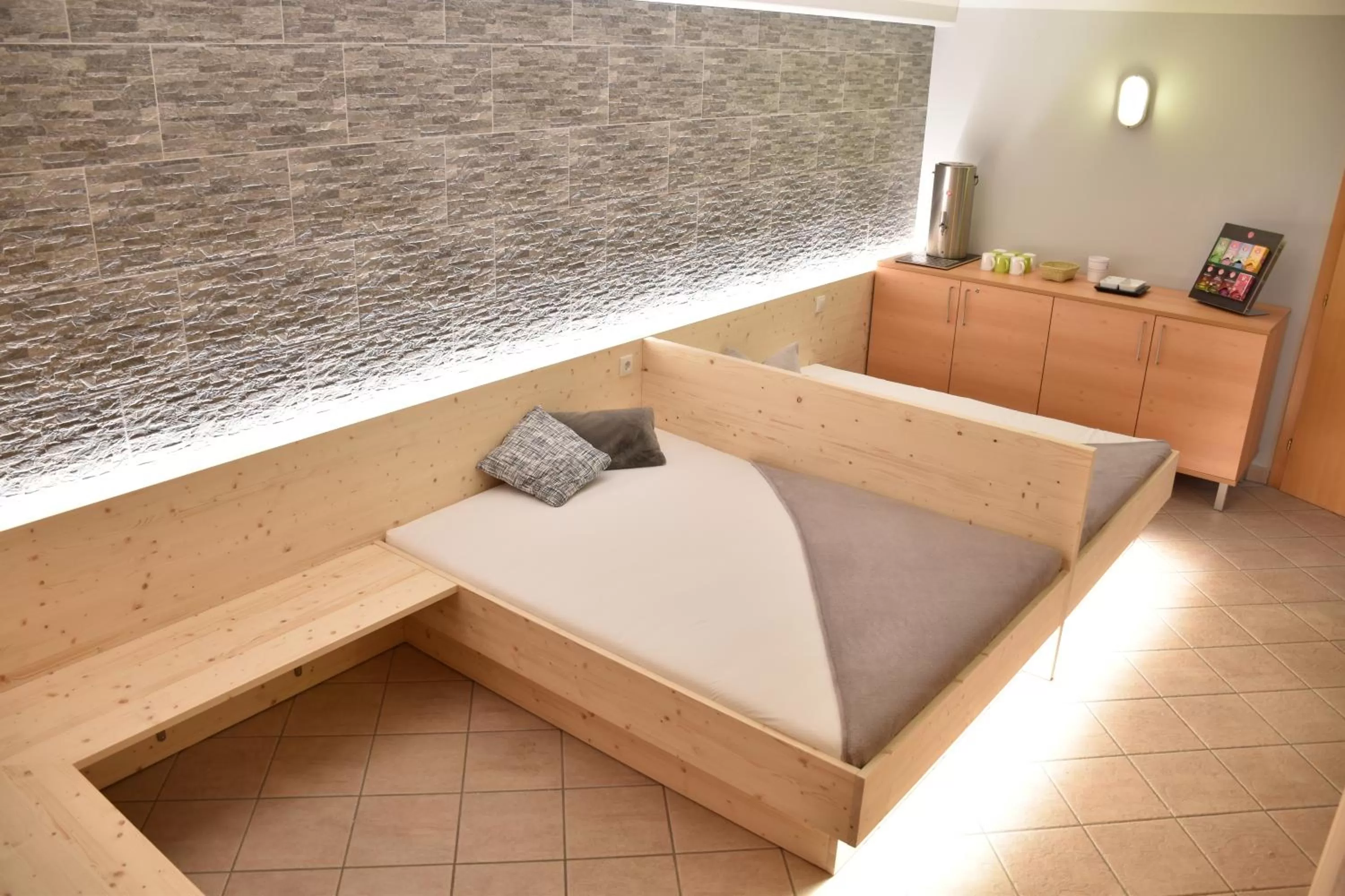 Sauna, Bed in Almhotel Bergerhof