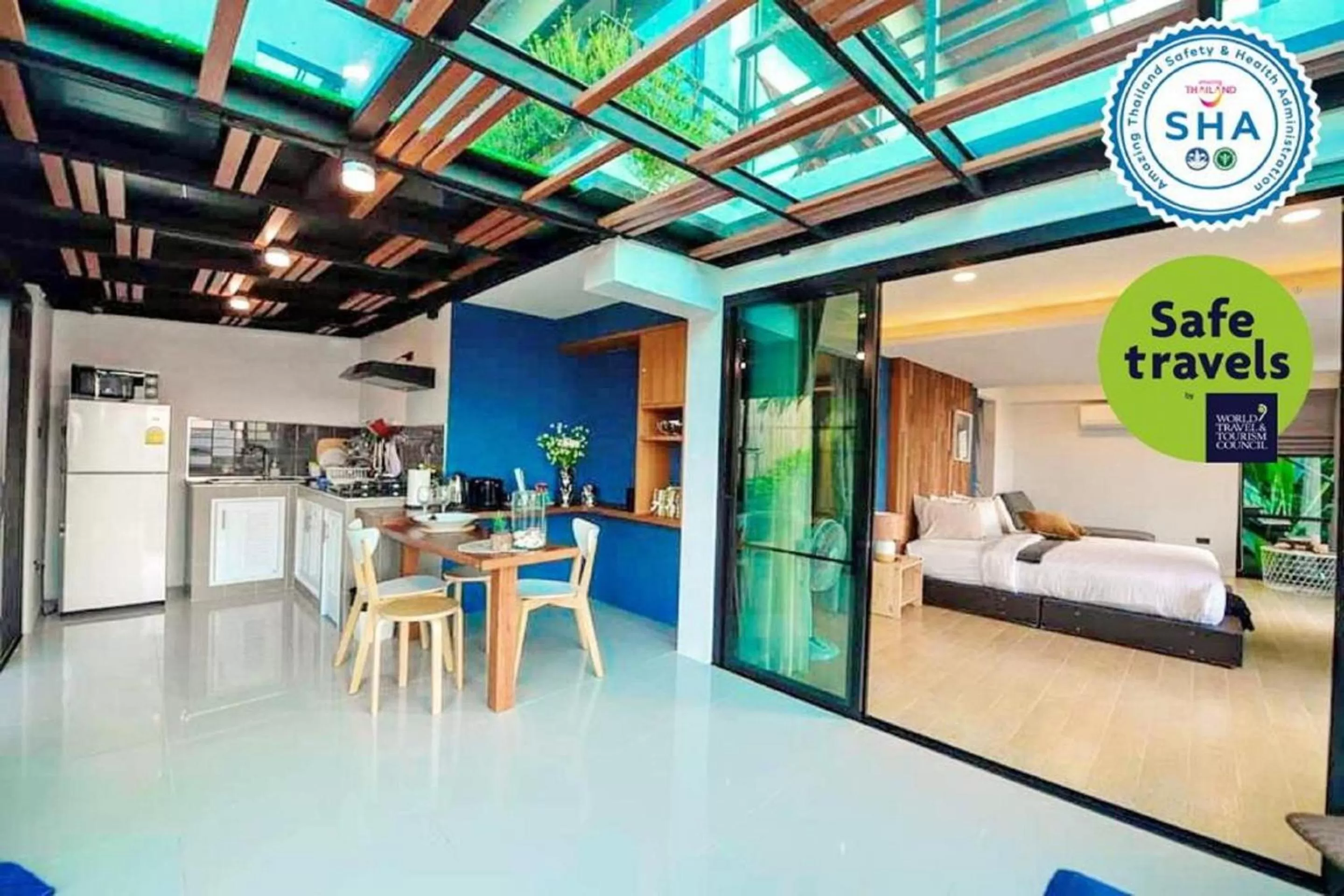 Kitchen or kitchenette, Bed in Ao Luek Panoramic Pool-SHA Plus