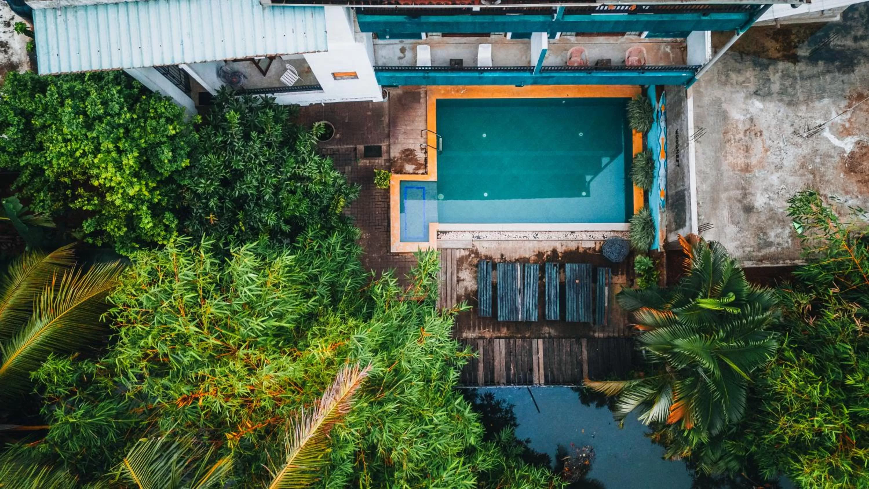 Swimming pool, Bird's-eye View in Summer Side