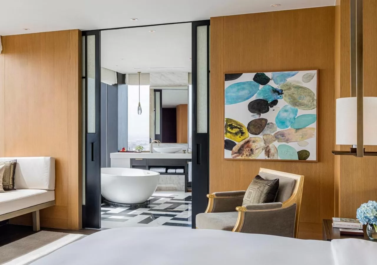 Bathroom, Bed in Rosewood Phnom Penh