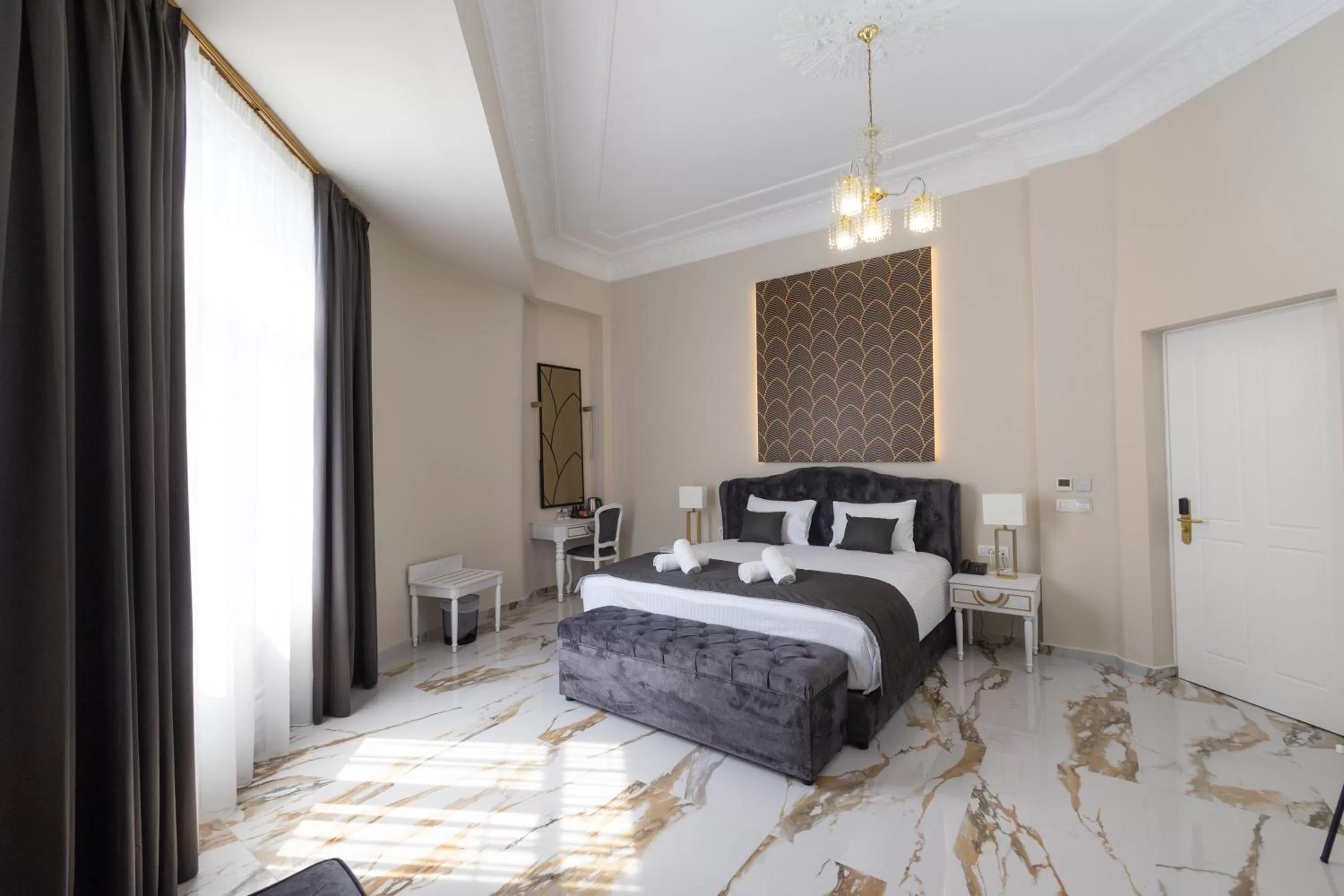 Bed in Modern Revival Luxury Hotel