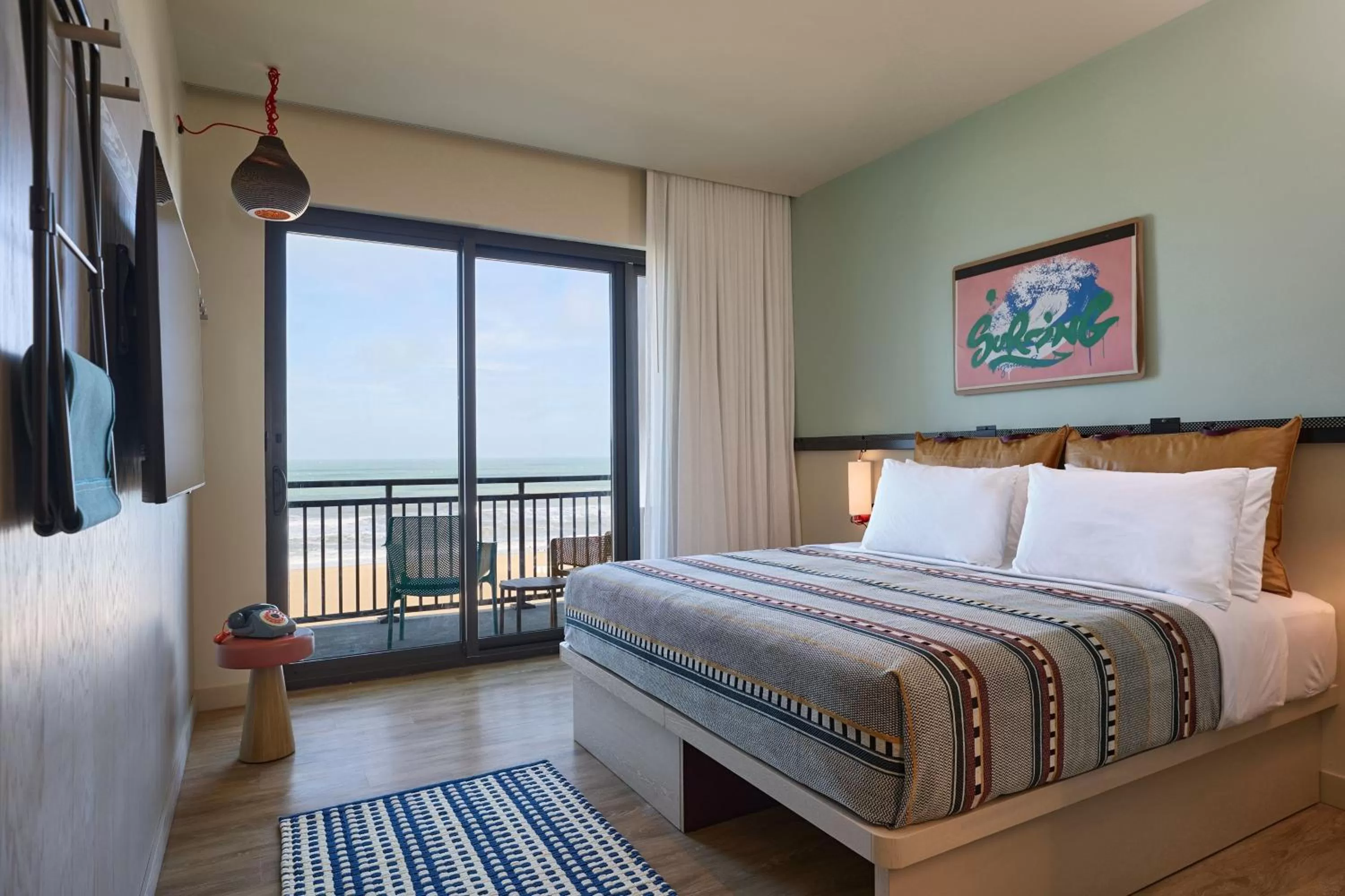 Moxy King Room with Oceanfront and Balcony - Mobility Accessible with Transfer Shower in Moxy Virginia Beach Oceanfront