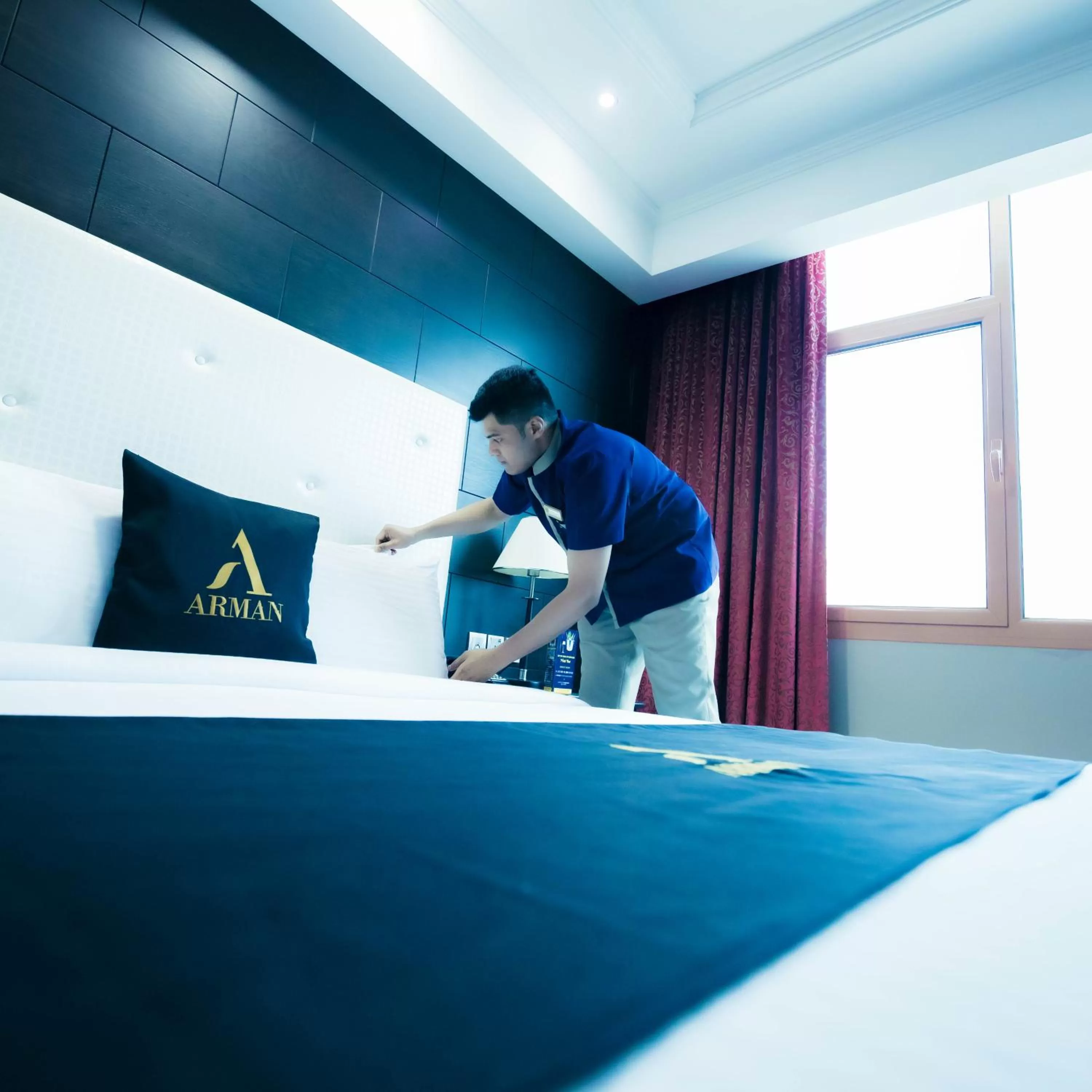 room service, Bed in Arman Hotel Juffair Mall