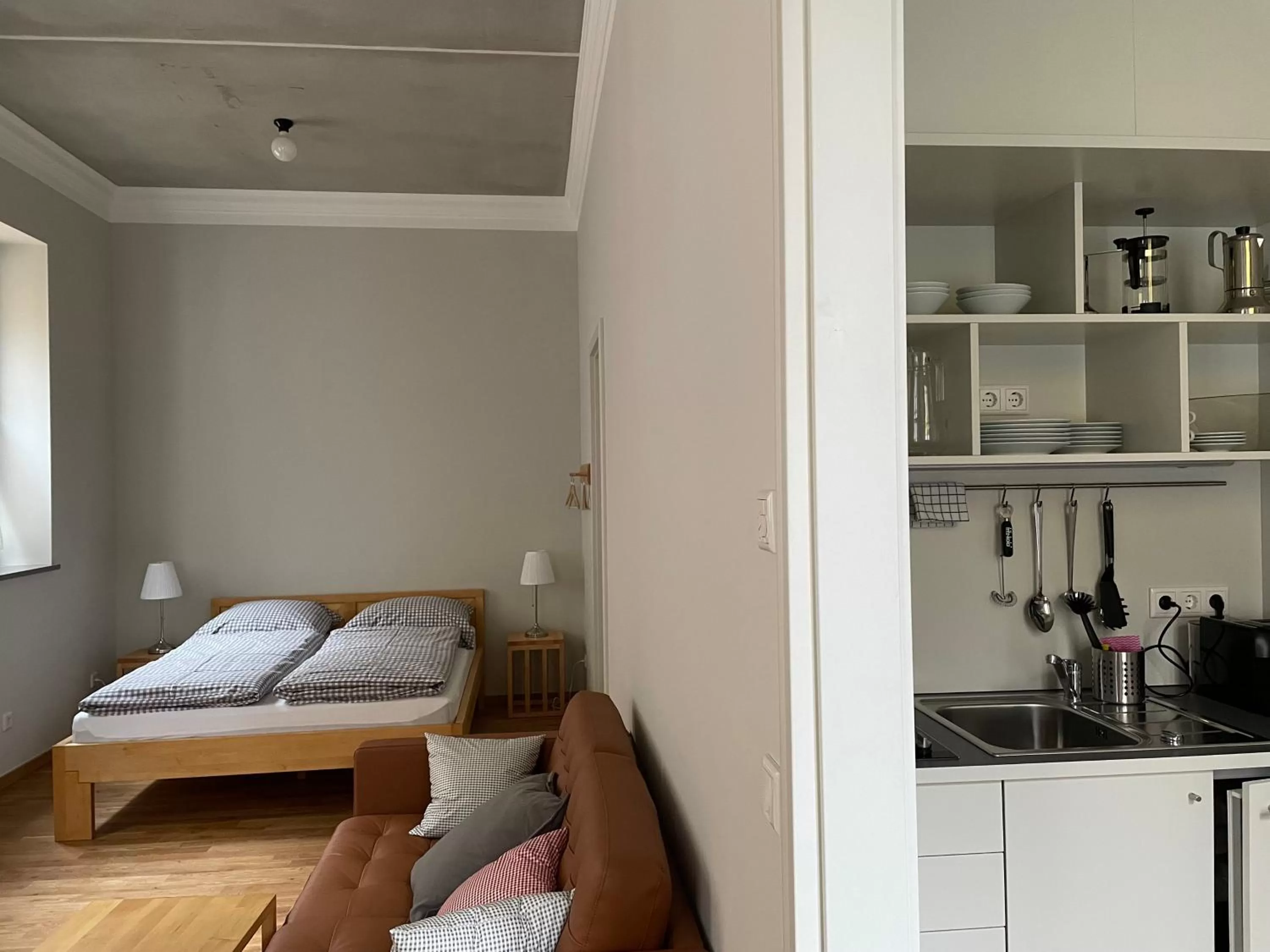 Kitchen or kitchenette, Bed in Gästehaus Phantasie