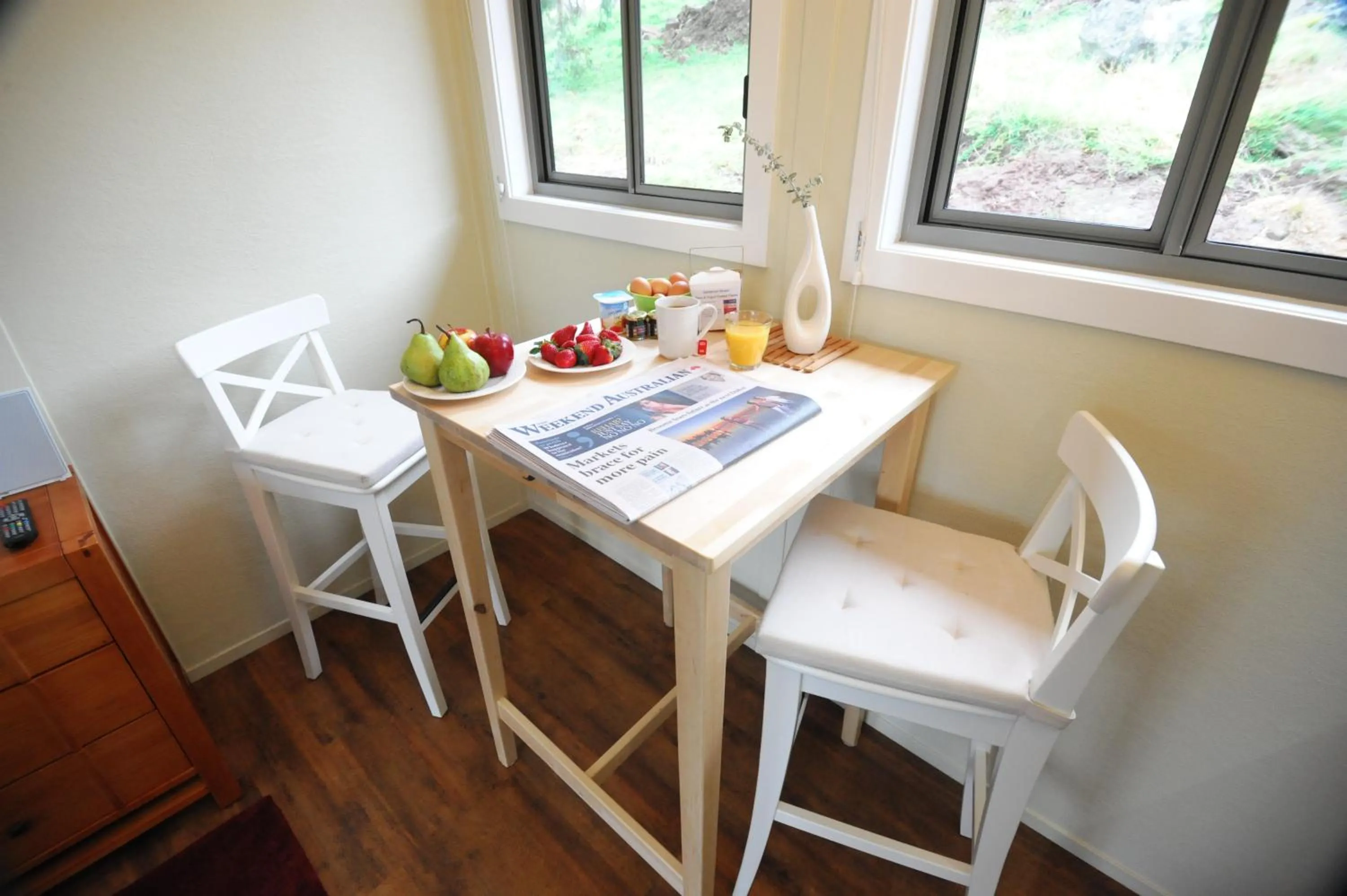 Dining area in Gisborne Peak Winery Short Term Stays