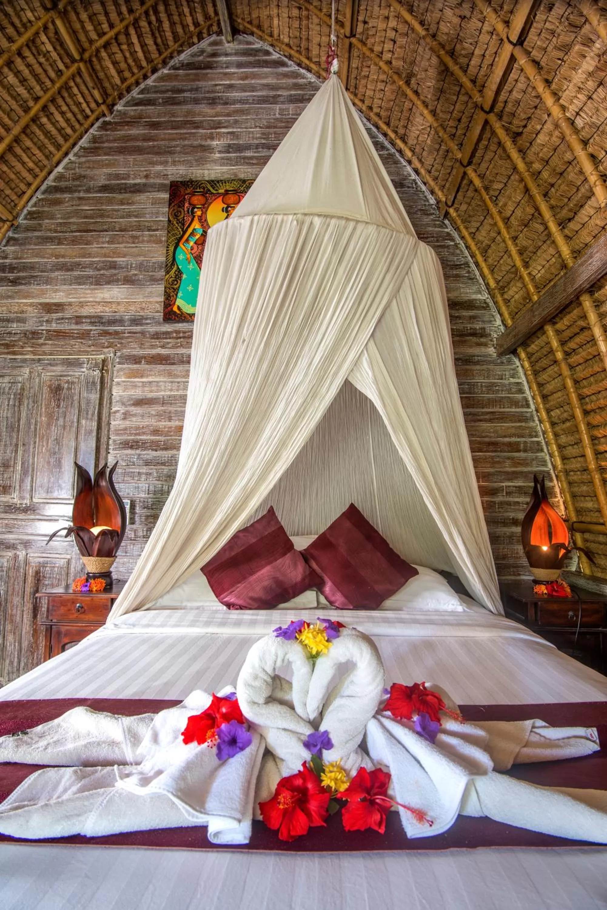 Bed in Mushroom Beach Bungalows