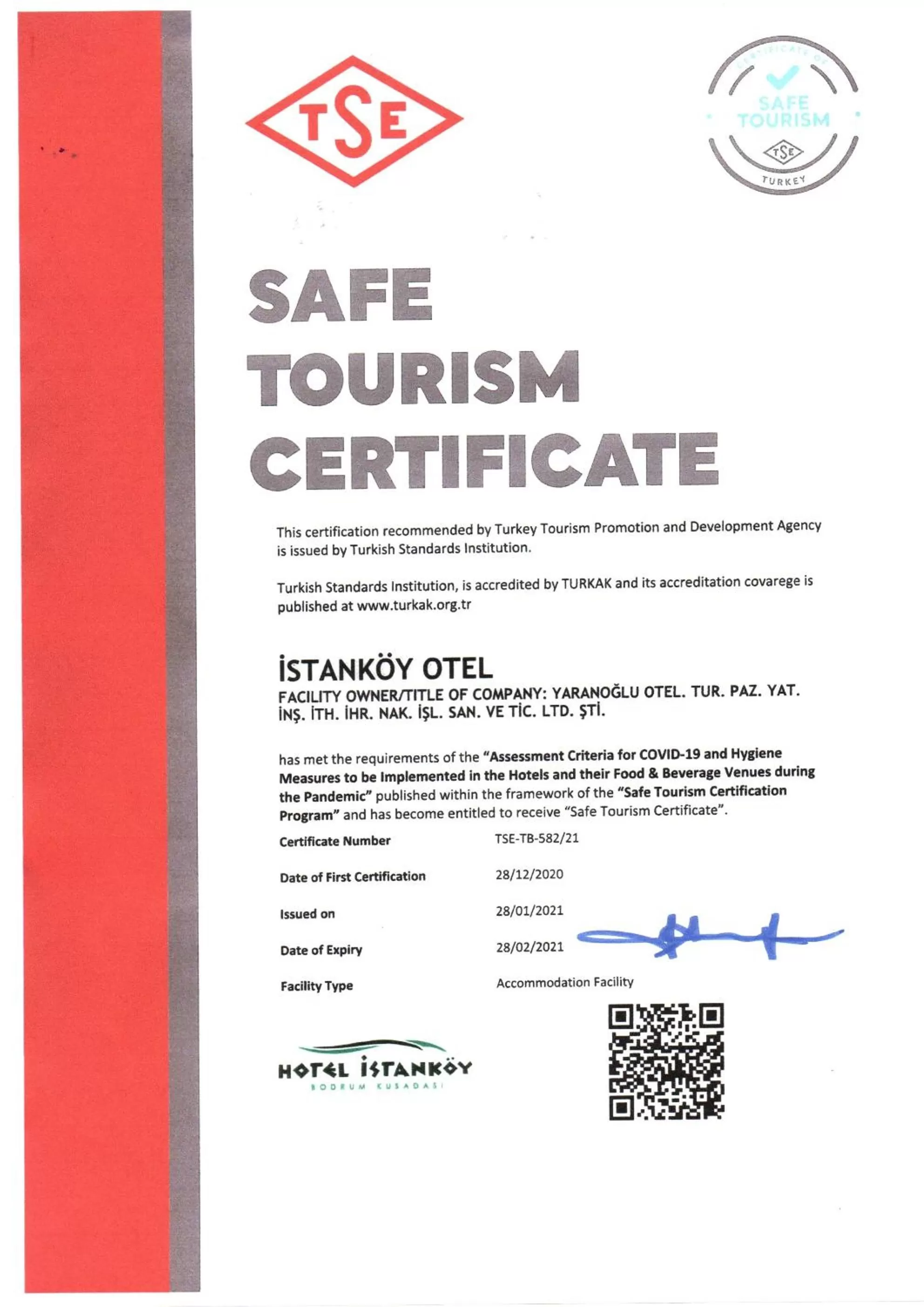 Certificate/Award in Istankoy Hotel